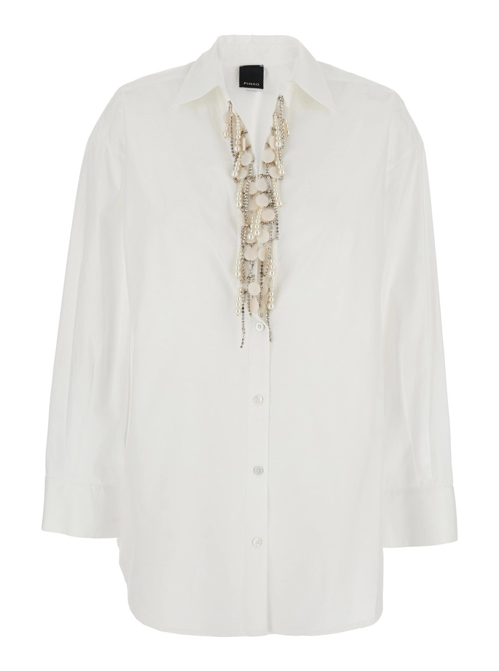 Weißes Hemd mit Kristallverzierung vorne aus Baumwolle Damen