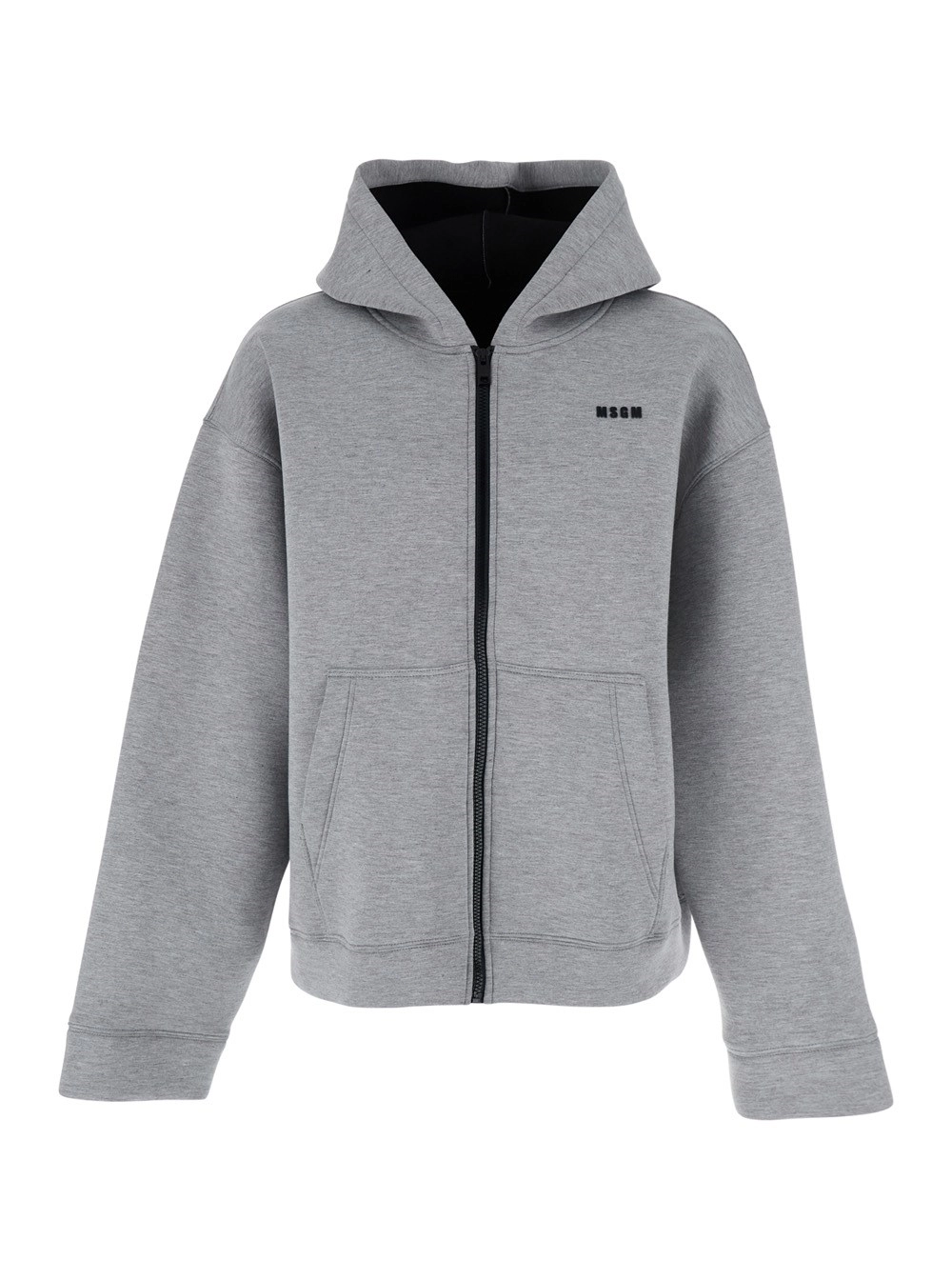 Grauer Kapuzenpullover mit kontrastfarbener Logostickerei aus Baumwolle Herren