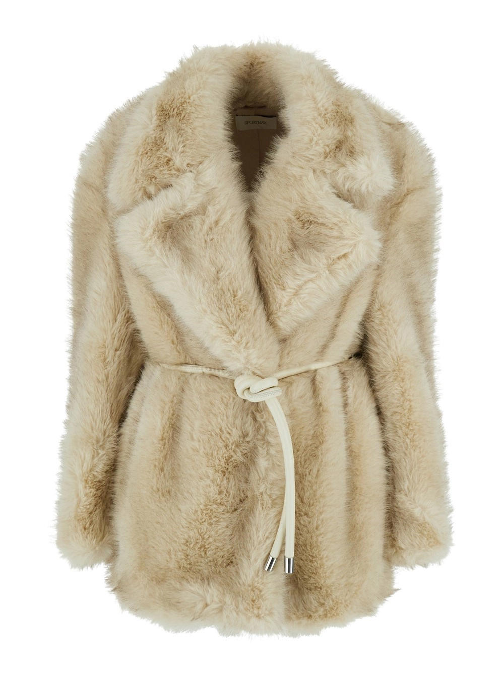 Jacke "Rosaria" für Damen aus Ökopelz in Weiß mit breiten gekerbten Revers und Gürtel