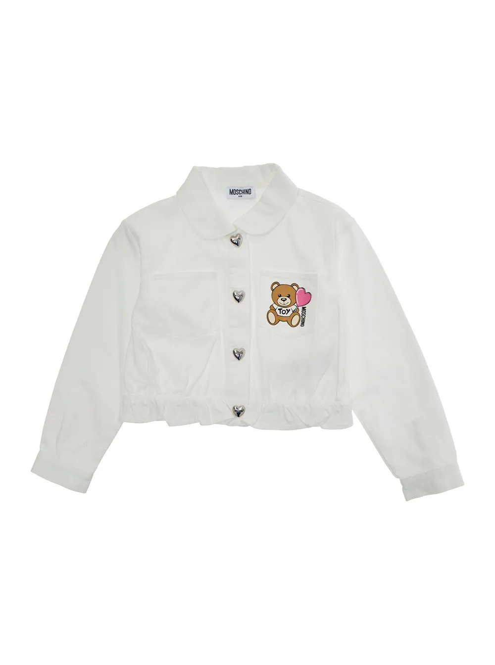 Weiße Jacke mit Teddybär-Druck auf der Vorderseite aus Baumwolle Mädchen