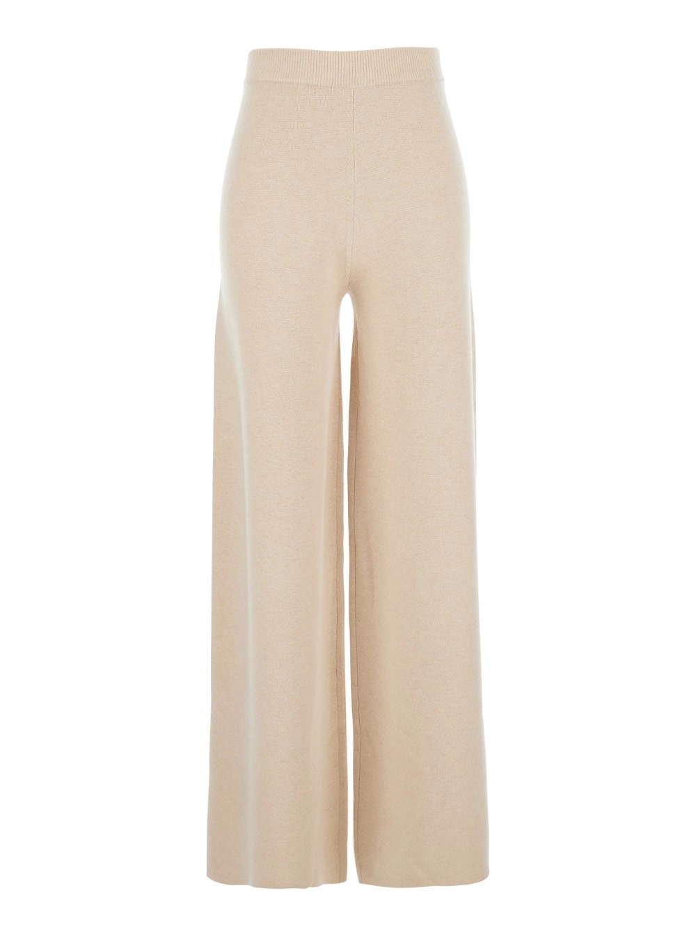 Beigefarbene Hose "Judy" mit Elastikbund und Logo hinten aus Wollmischung Damen