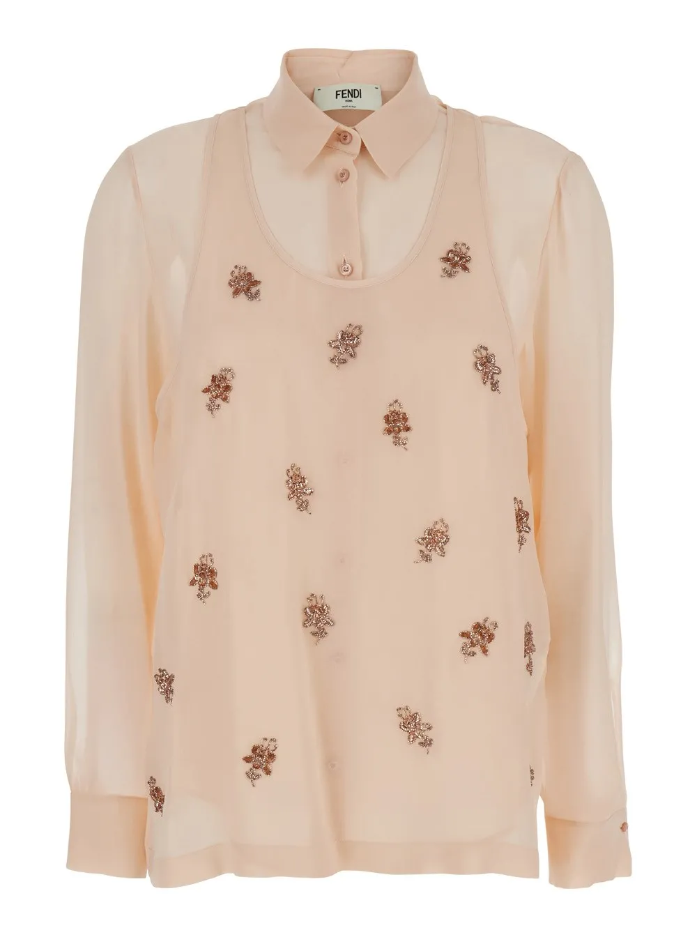 Rosa Hemd mit mehrlagigem Oberteil und Blumenperlenverzierungen aus Seide Damen