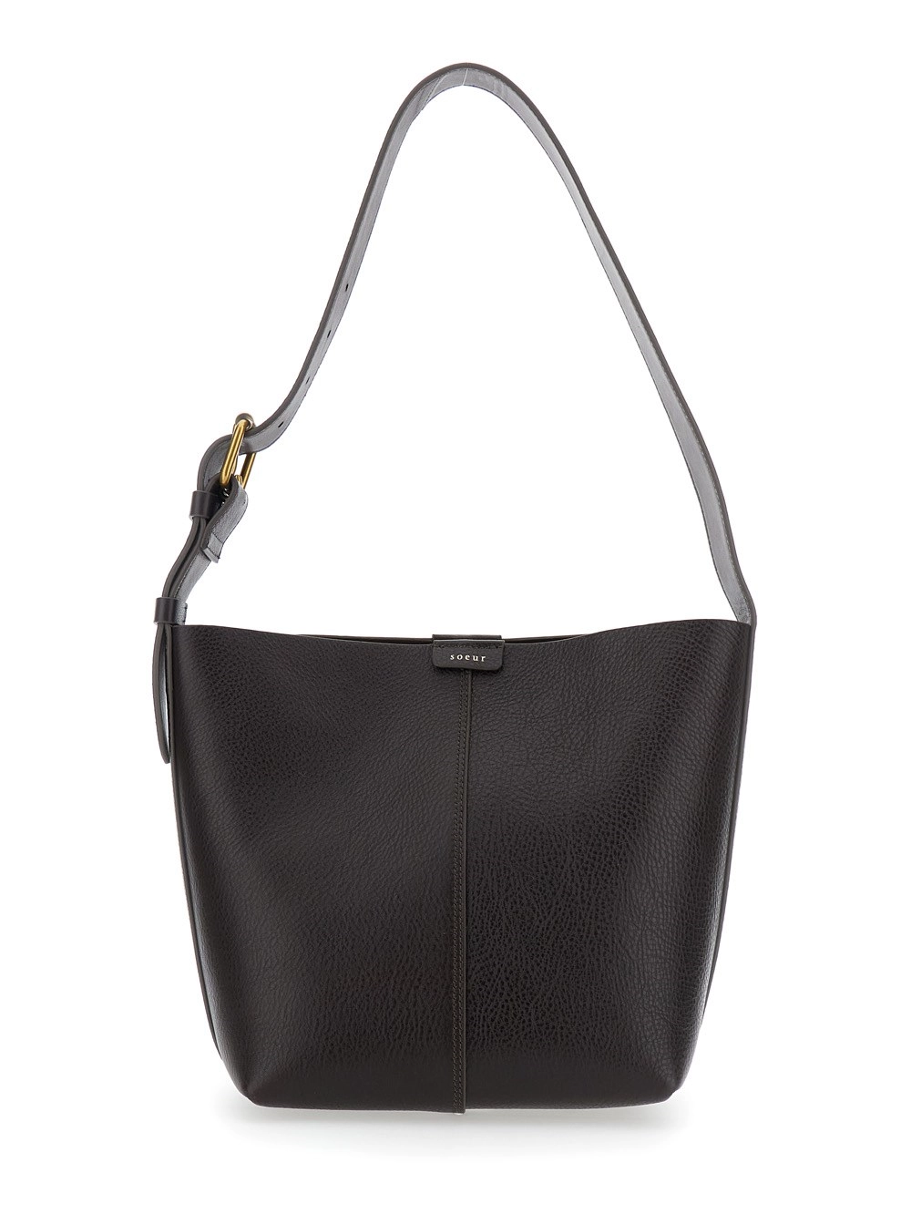 Umhängetasche "Saudade Mini" für Damen aus gehämmertem Leder in Braun mit verstellbarem Riemen und Logoaufnäher