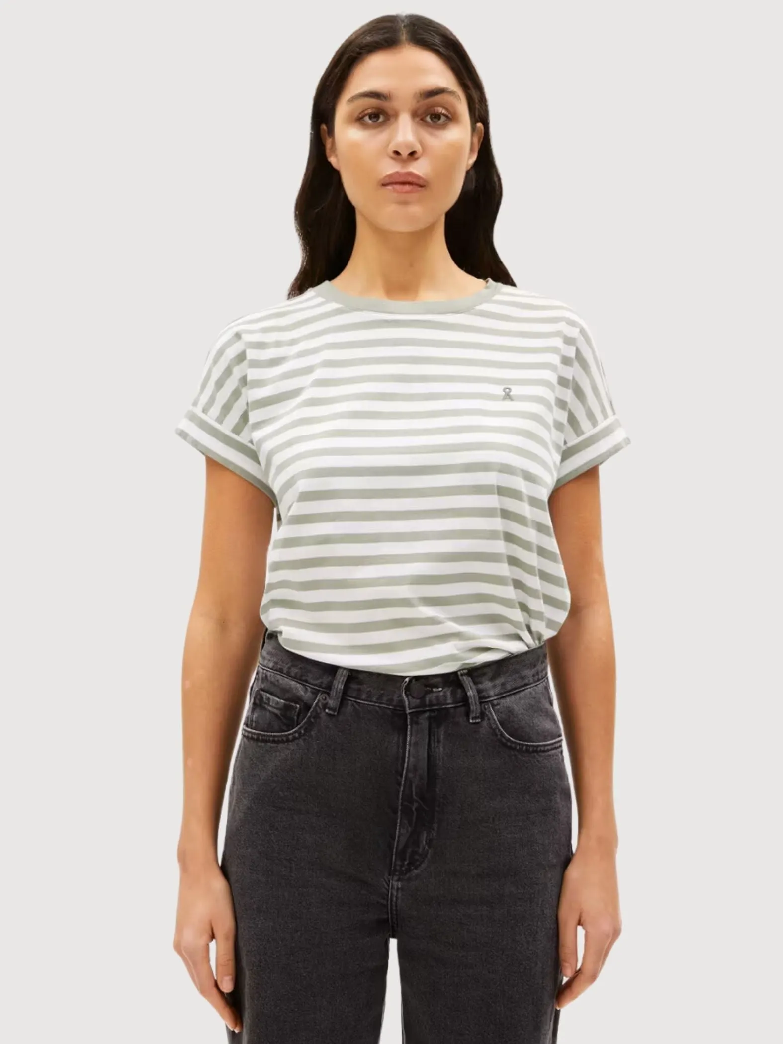 Idaara Stripes Weiss-Seagreen T-shirt Damen | Armedangels