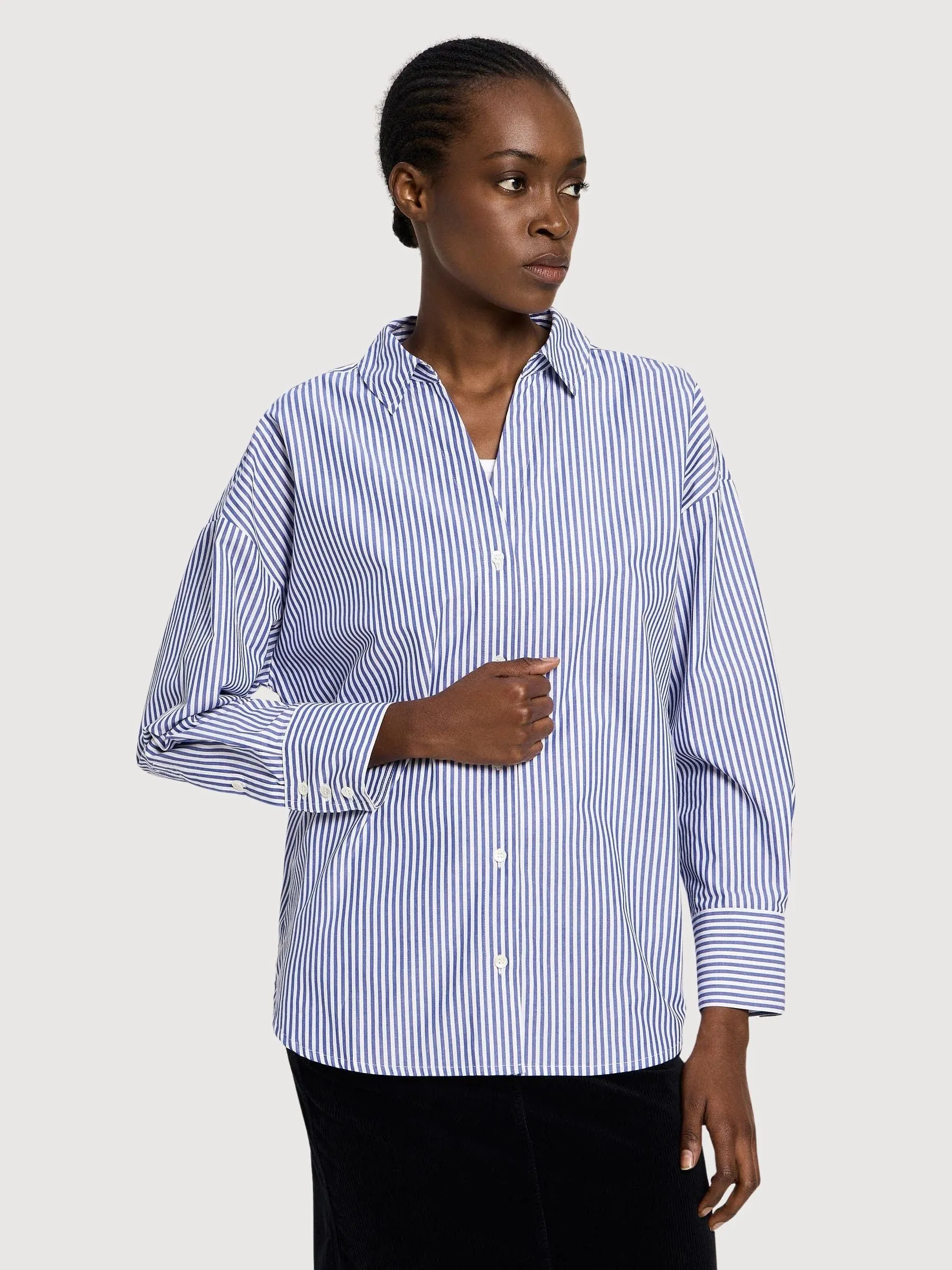 Blouse Striped Blue/White Woman Cotton | Lanius