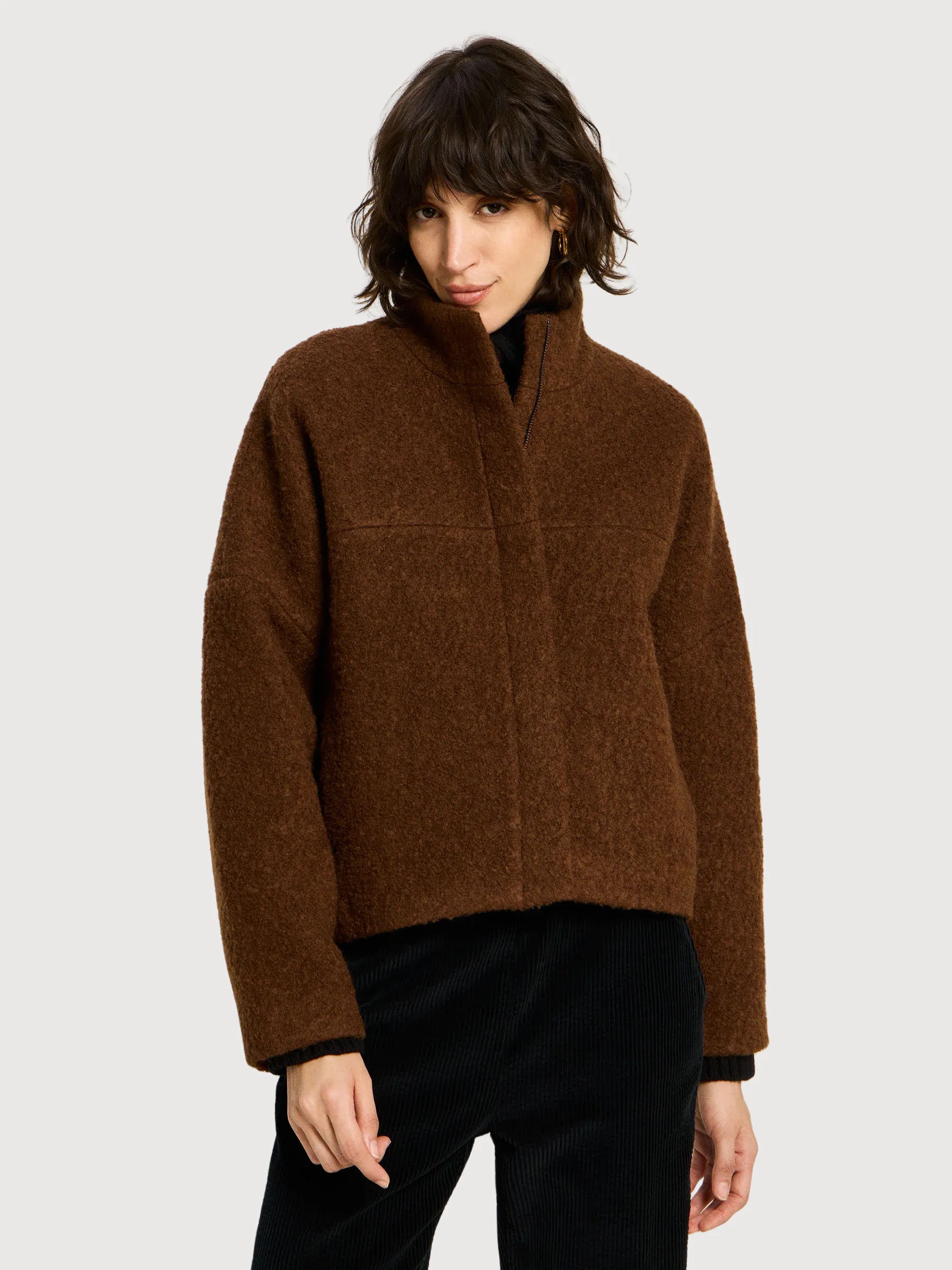 Jacket boucle brown woman wool | LANIUS
