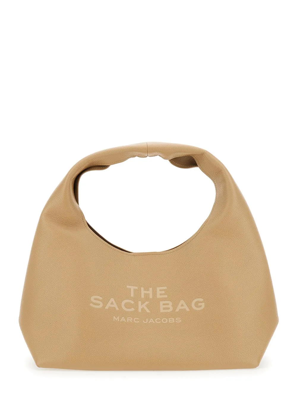Umhängetasche "The Sack" für Damen aus genarbtem Leder in Beige mit geprägtem Logo