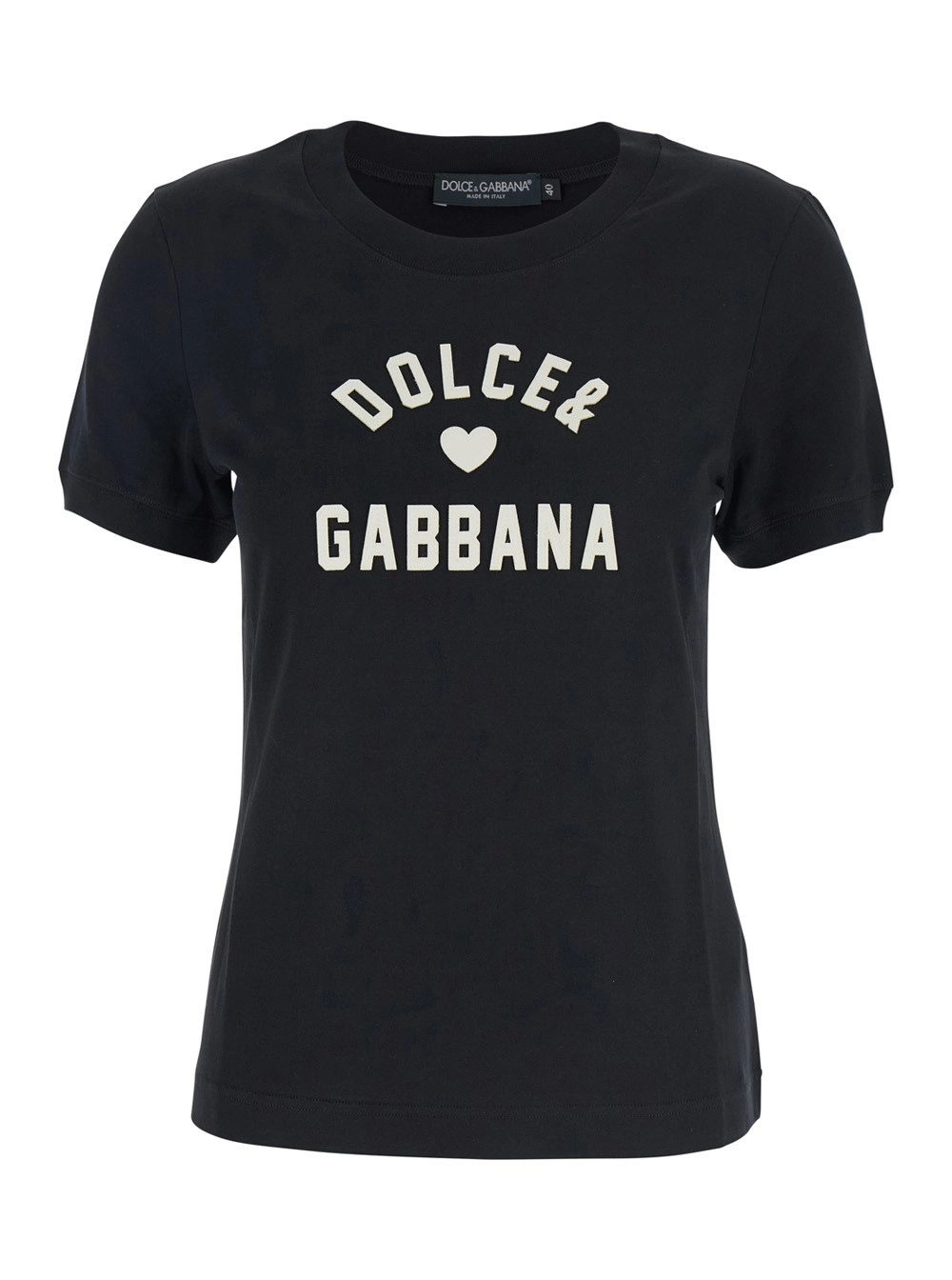 T-Shirt für Damen aus Baumwolle in Schwarz mit Rundhalsausschnitt und Maxi-Logoschriftzug vorne