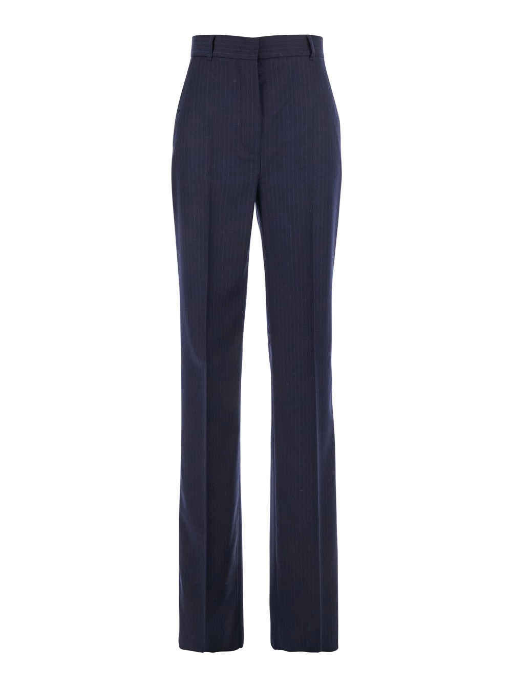 Taillierte Hose für Damen aus Wolle in Blau mit All-over Streifenmuster