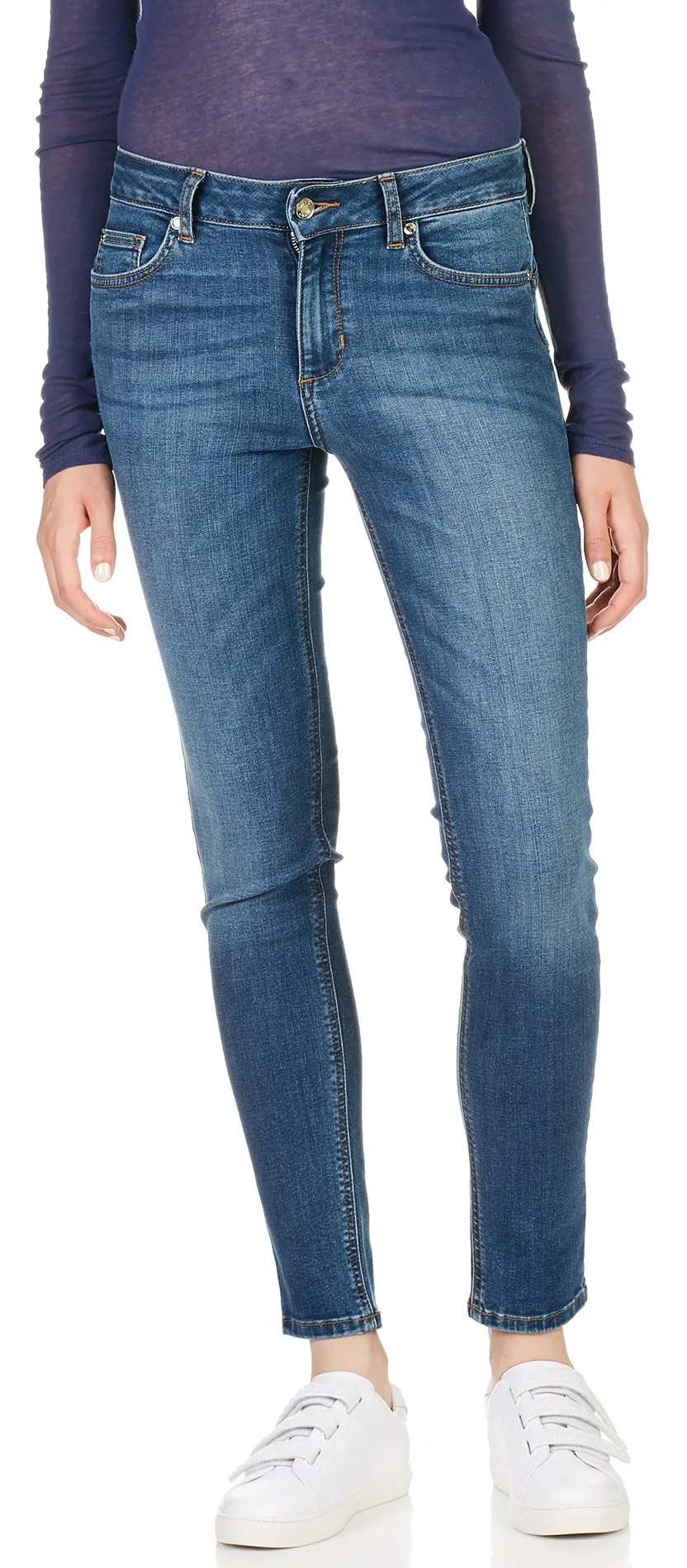 Schmale Jeans mit normalem Bund und Knopfleiste Jeans ohne Waschung