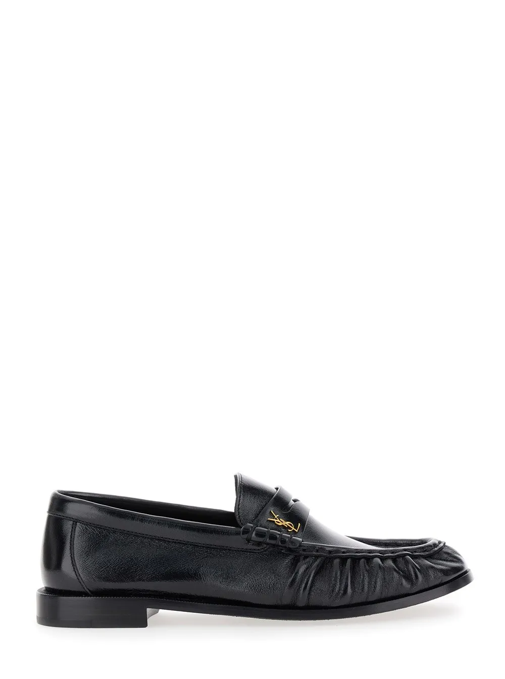 'Le Loafer' Schwarze Loafers mit Cassandre-Detail aus zerknittertem Leder Damen