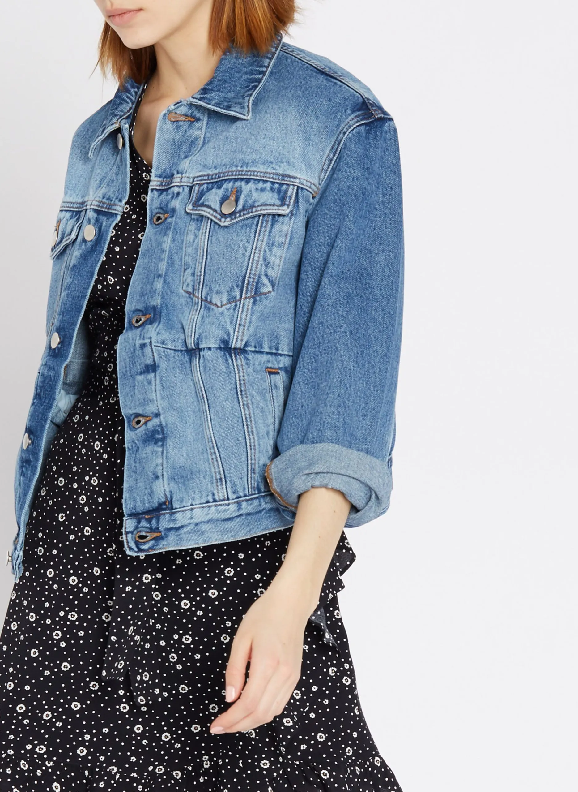 Weite Jeansbluse mit klassischem Kragen Blau TERENCE