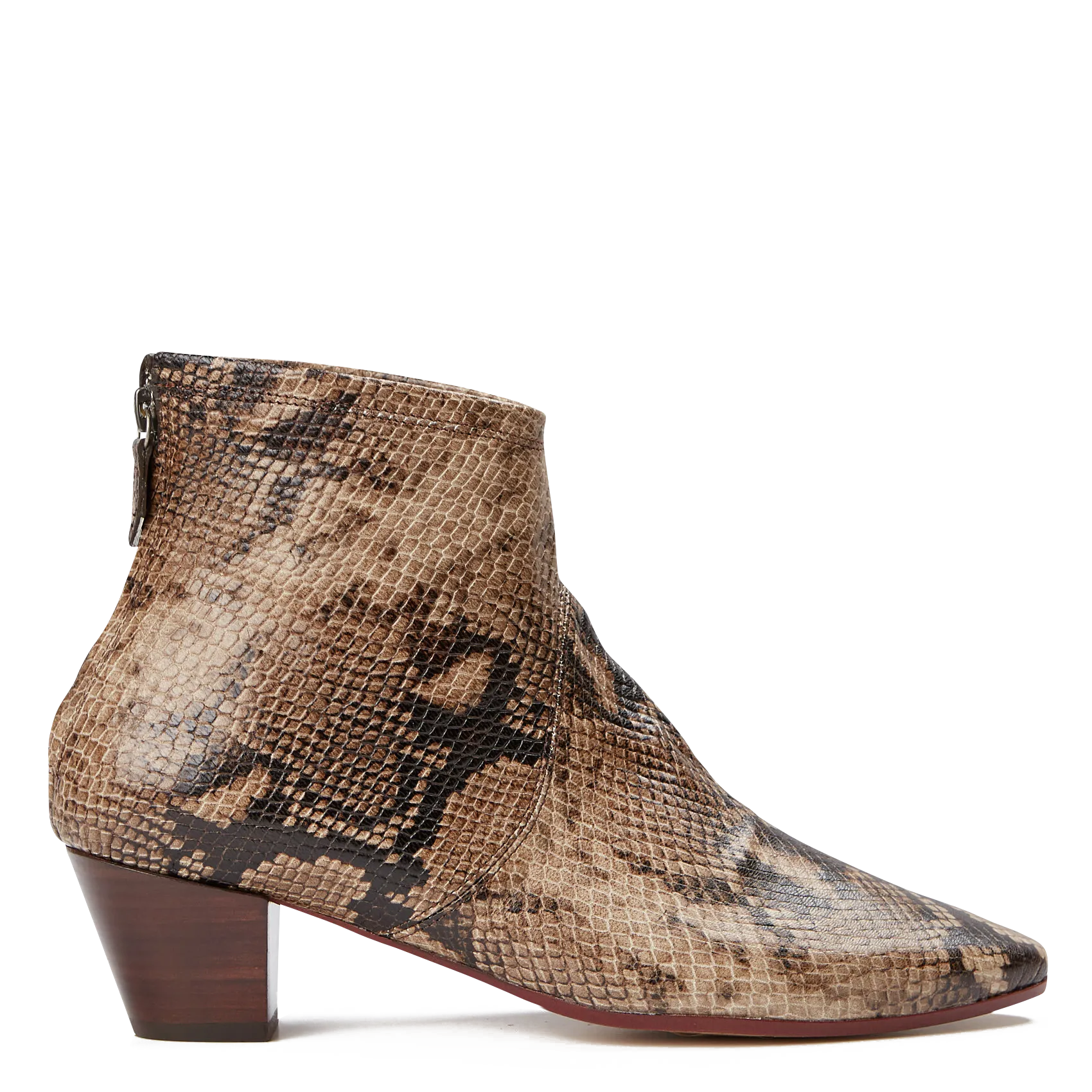 Lederstiefeletten mit Absatz und Reptil-Print Rot