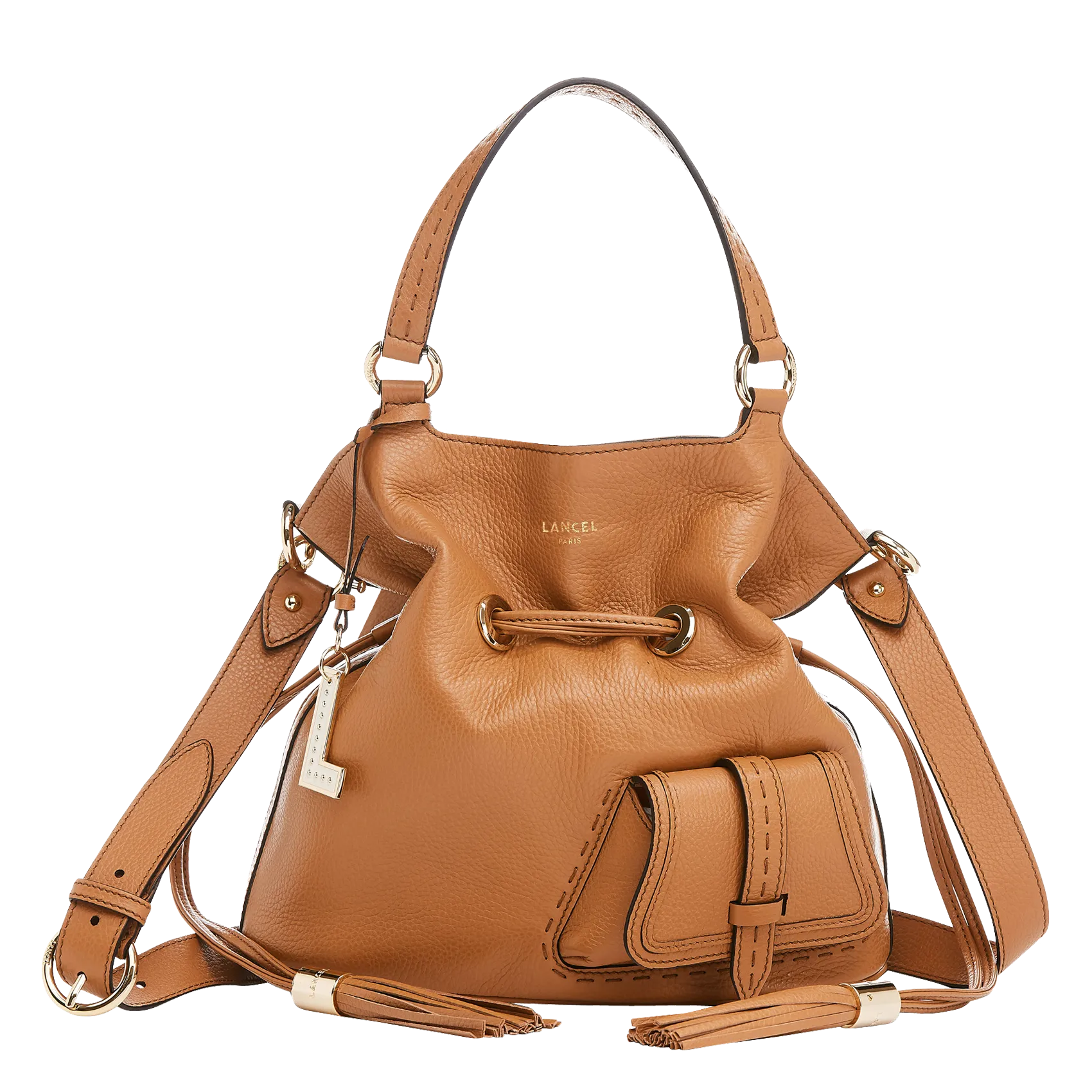 Beuteltasche aus genarbtem Leder Braun