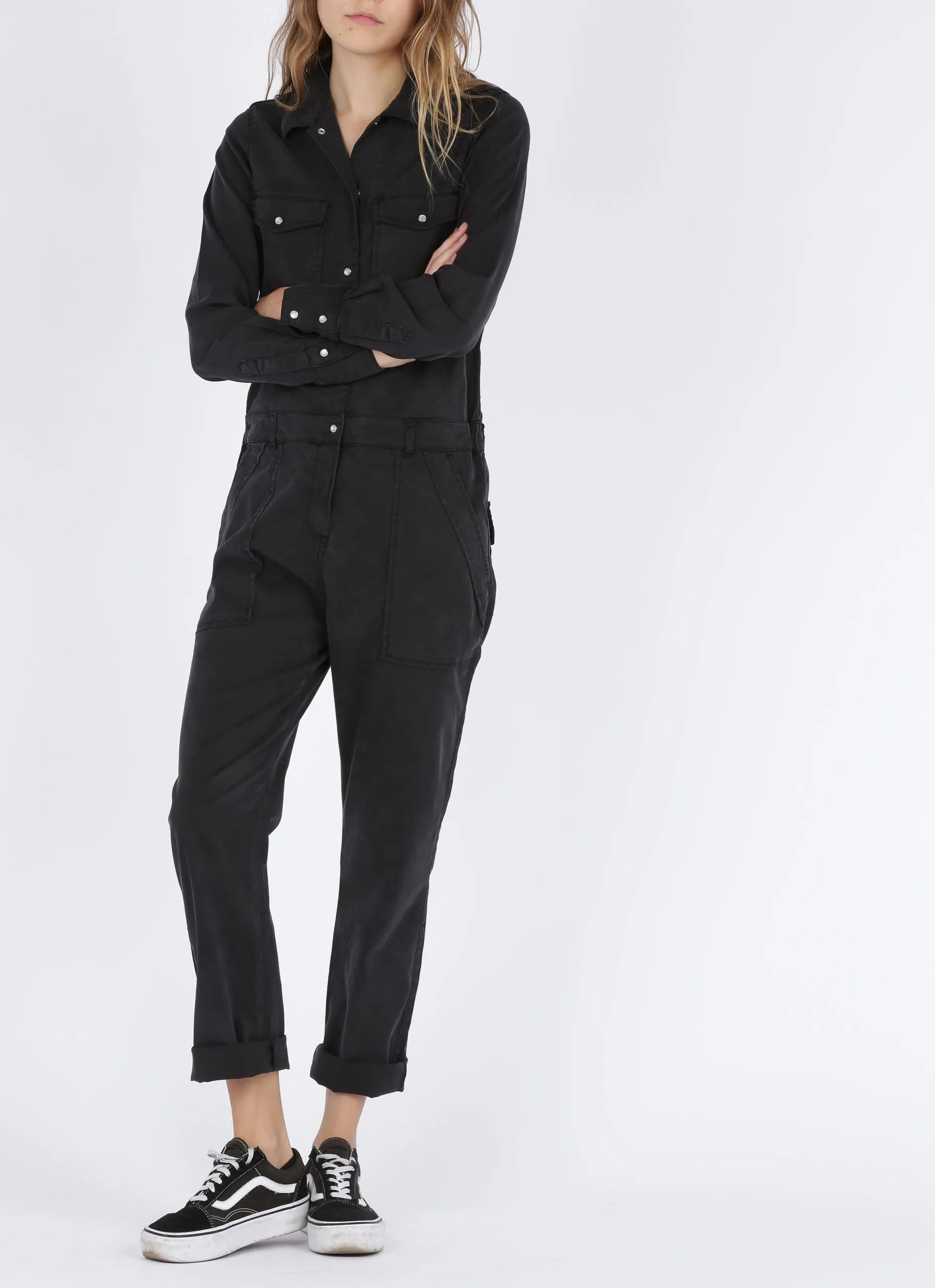 Hemd-Jumpsuit aus Tencel Schwarz FRANCKLIN