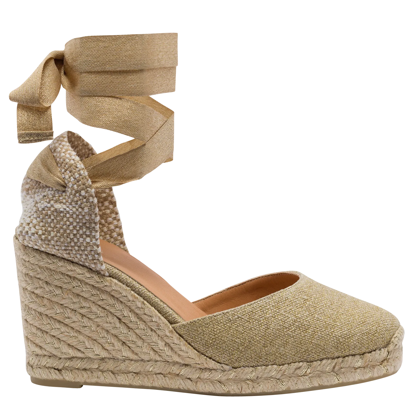 Espadrilles mit Keilabsatz aus Leinen und Baumwolle Golden CARINA