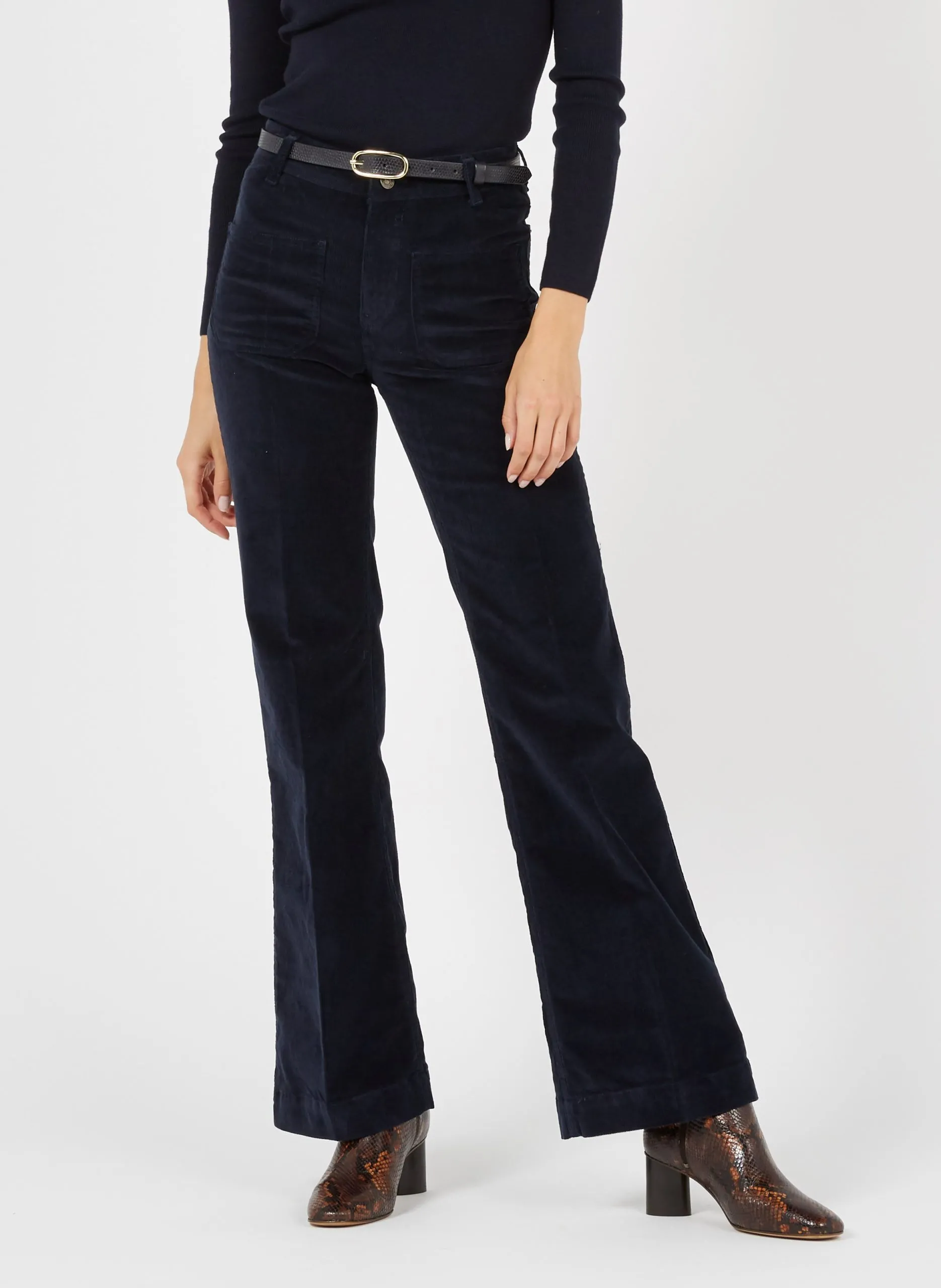 Ausgestellte, gerippte Hose aus Baumwoll-Mix Blau DOMPAY