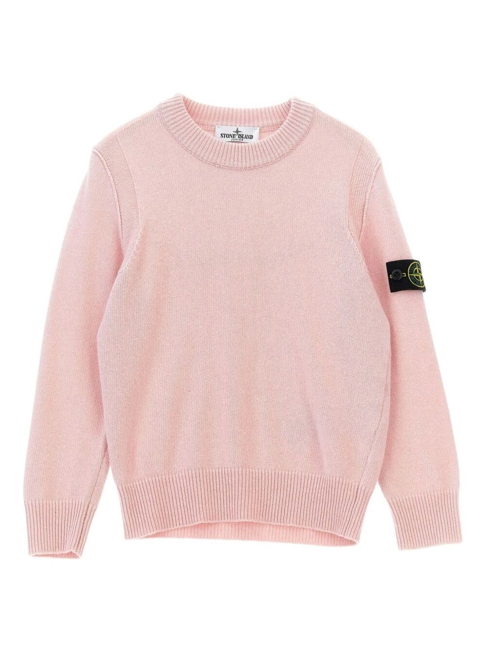 Rosa Pullover mit Rundhalsausschnitt und Logoaufnäher am Ärmel in Rippenbündchen aus Woll- und Kaschmirmischung Jungen