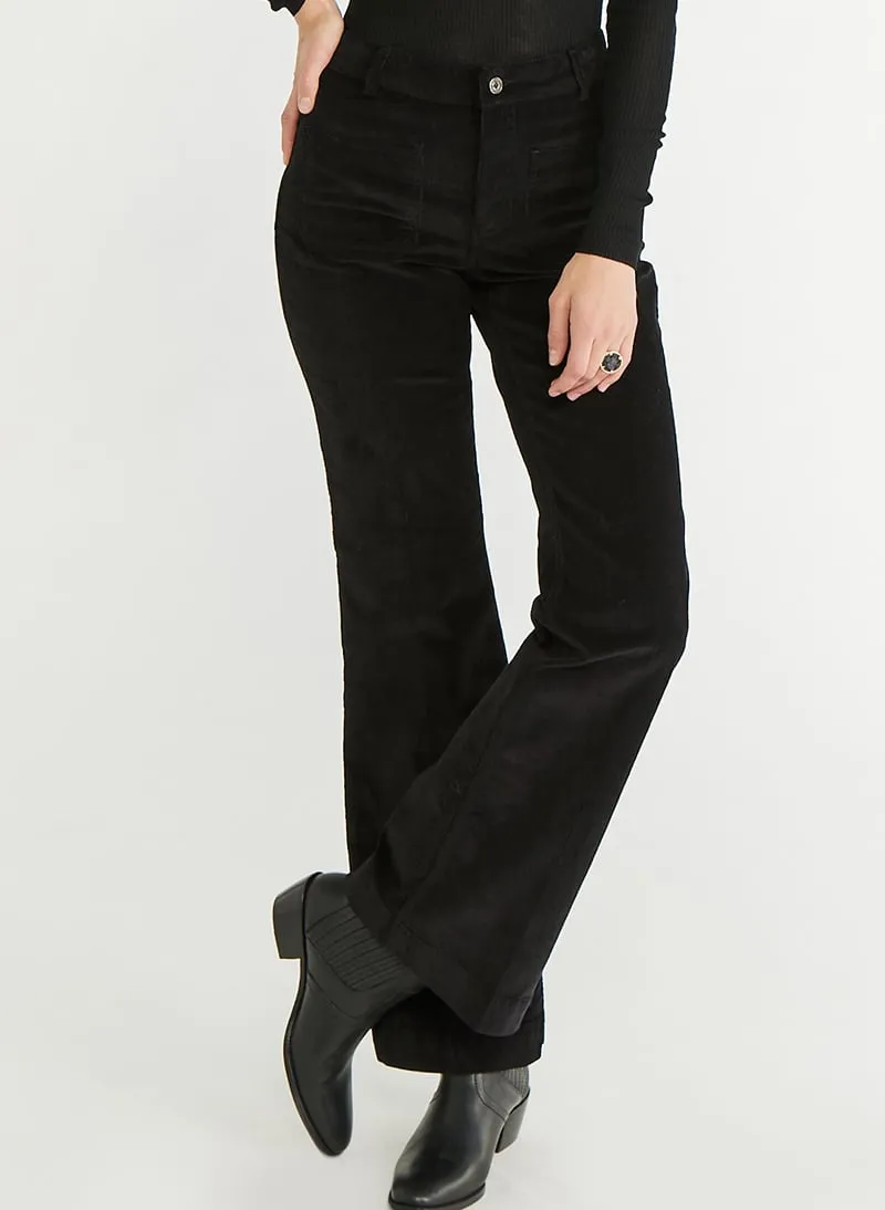 Ausgestellte, gerippte Hose aus Baumwoll-Mix Schwarz DOMPAY