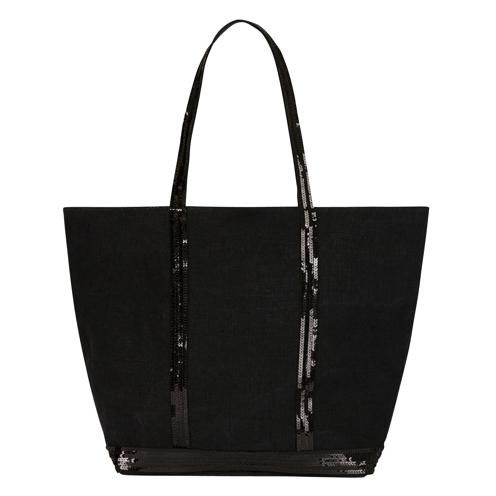 Leinen-Shopper mit Paillettenstickerei Schwarz CABAS L