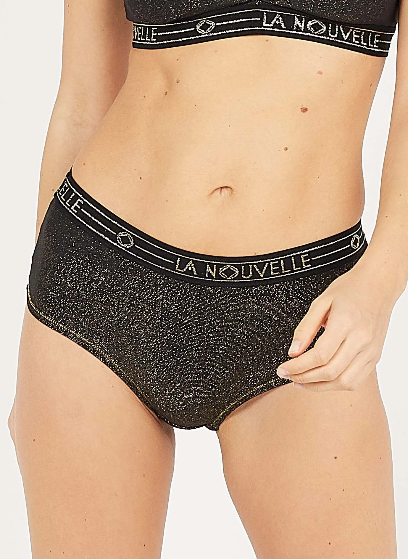 Shorty mit niedrigem Bund und Metallic-Garn Schwarz Judith