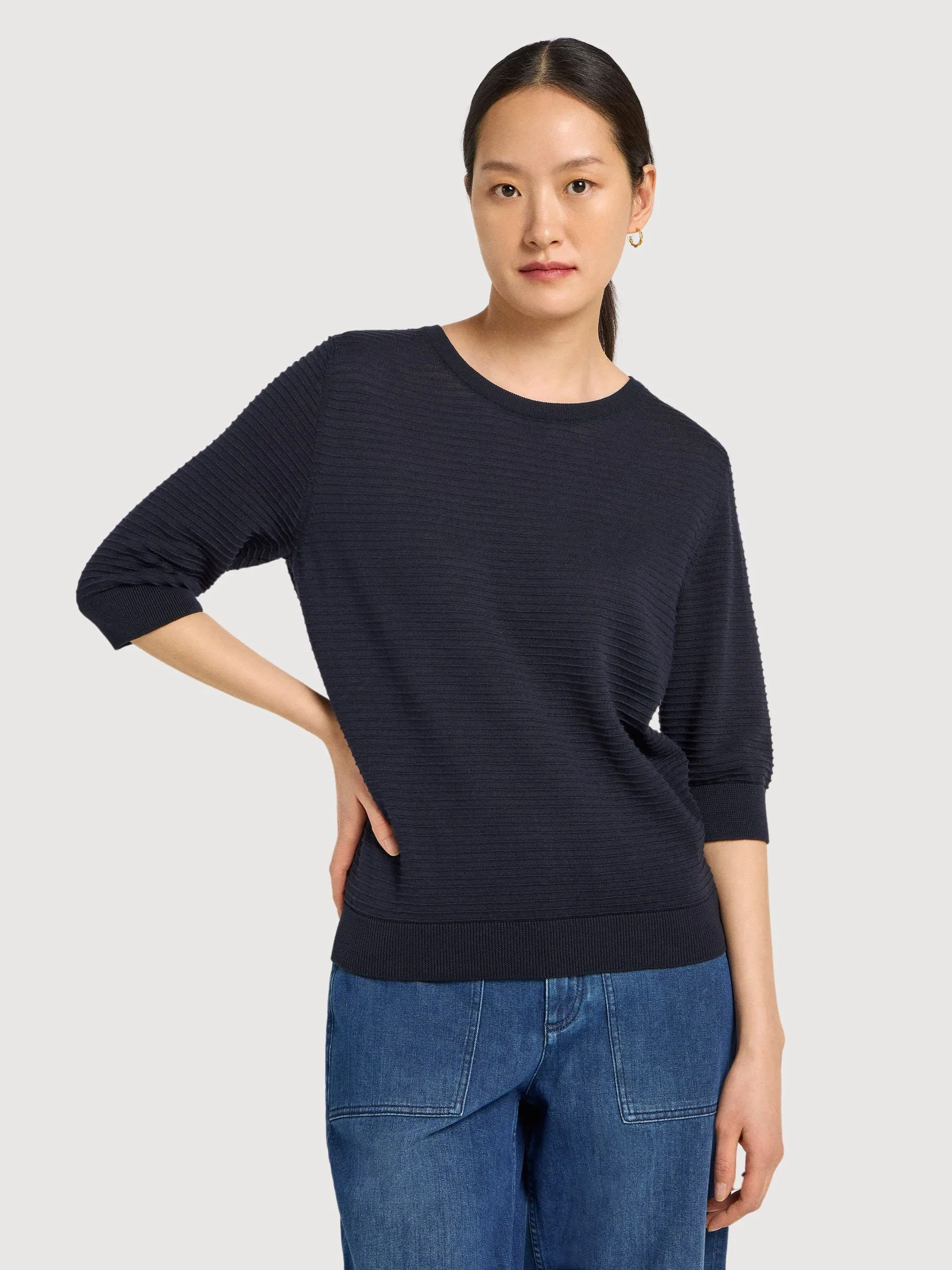 Halbarm Pullover GOTS Blau Damen | Lanius