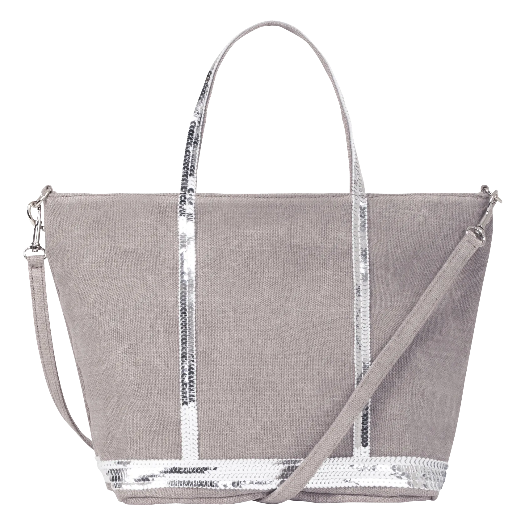 Kleiner Leinen-Shopper mit Pailletten Beige CABAS S