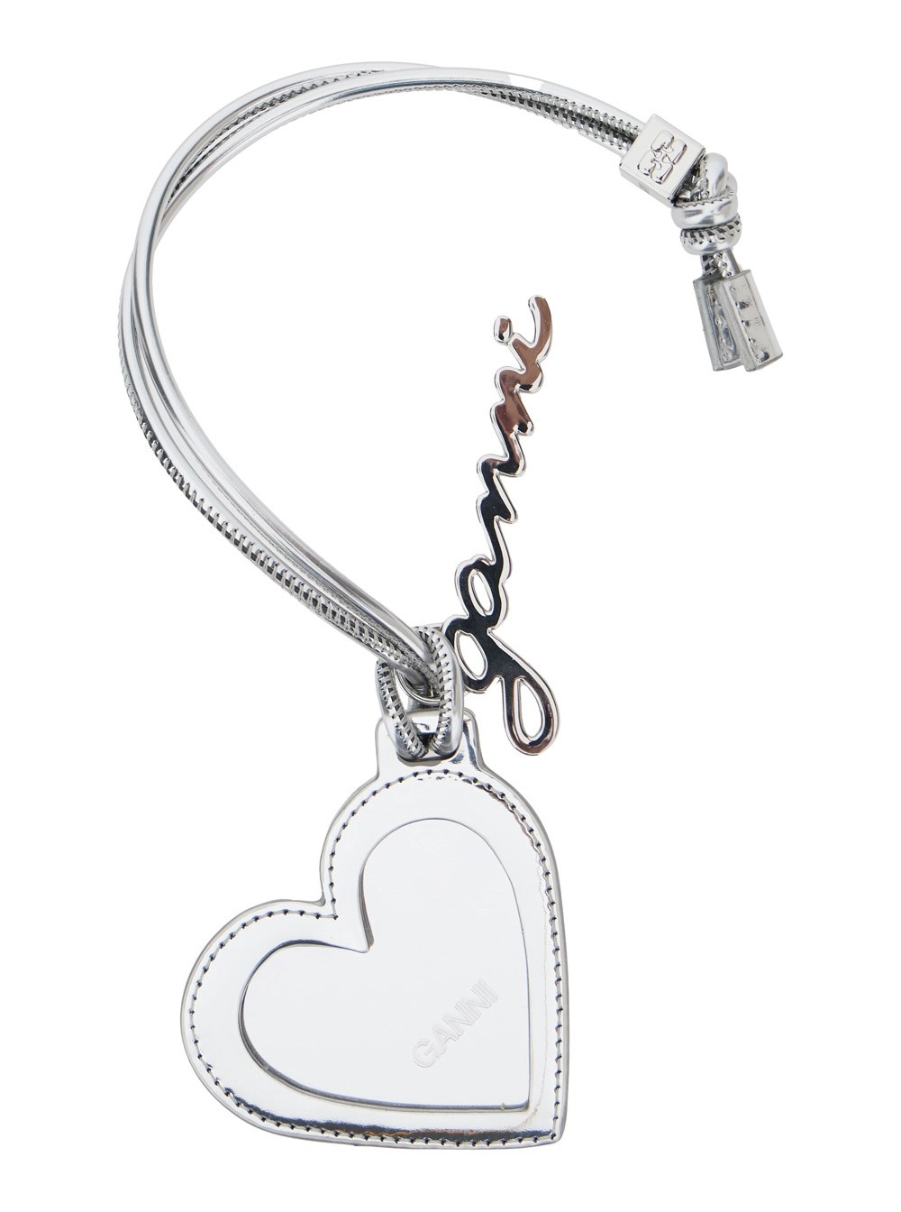 Metallischer Spiegel "Bou Heart" mit Logoschriftzug-Anhänger und Herz-Anhänger aus Metall Damen