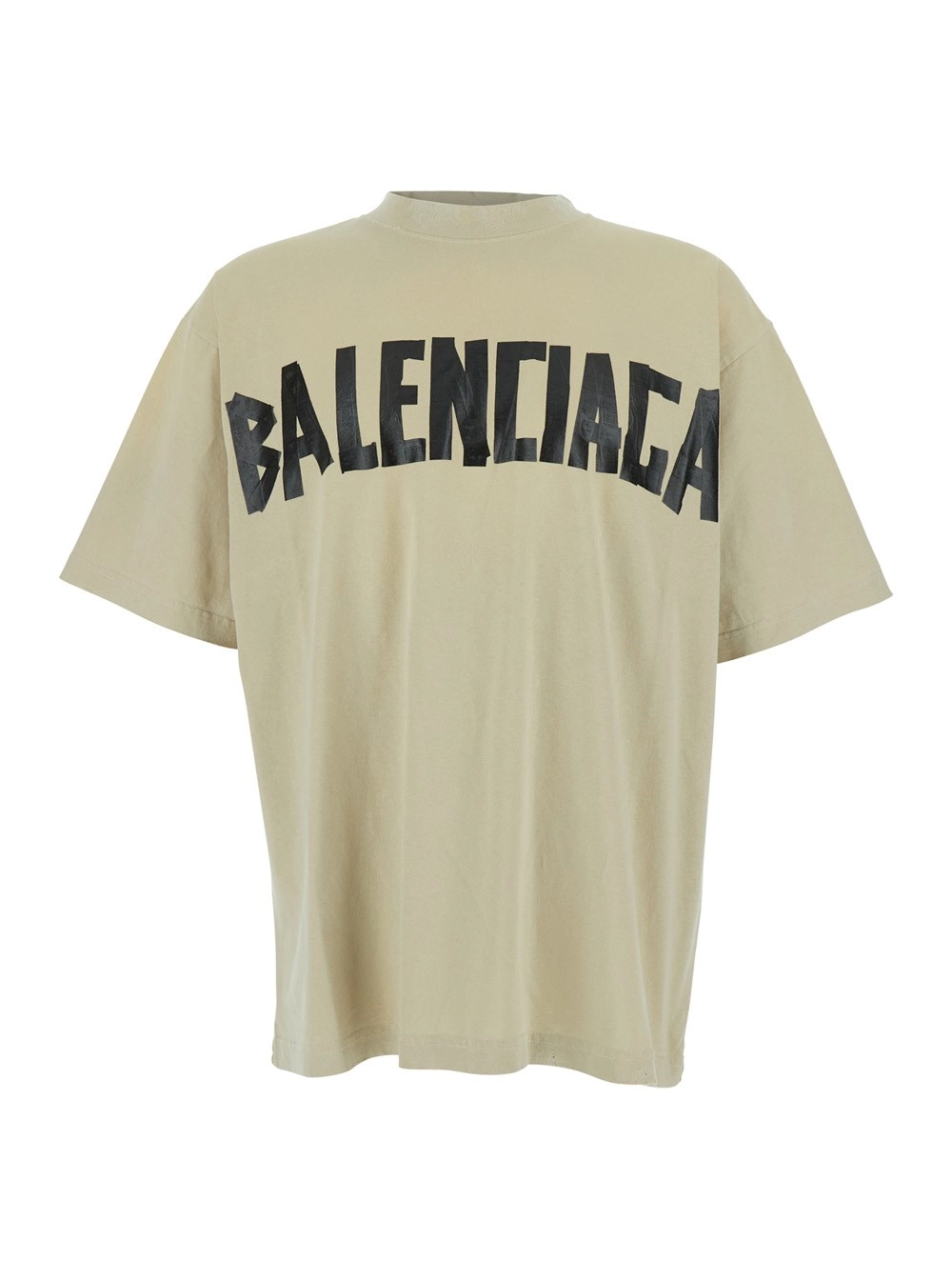 Beigefarbenes T-Shirt mit Logoschriftzug vorne und hinten aus Baumwolle Herren