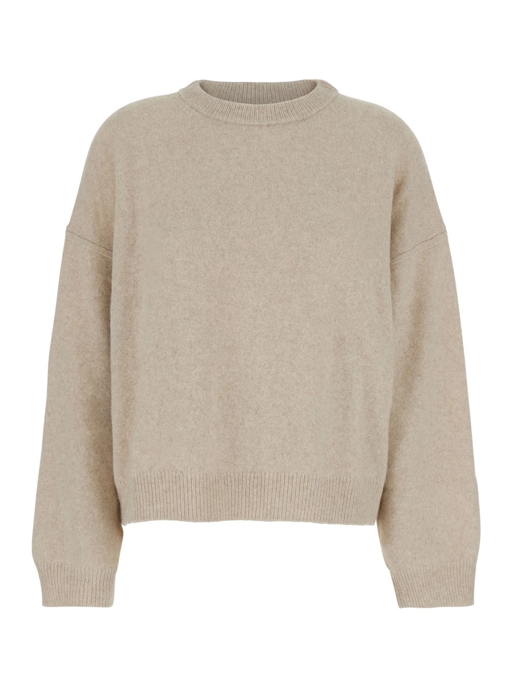 Weißer Pullover mit Rundhalsausschnitt und überschnittener Schulter aus Wollmischung Damen