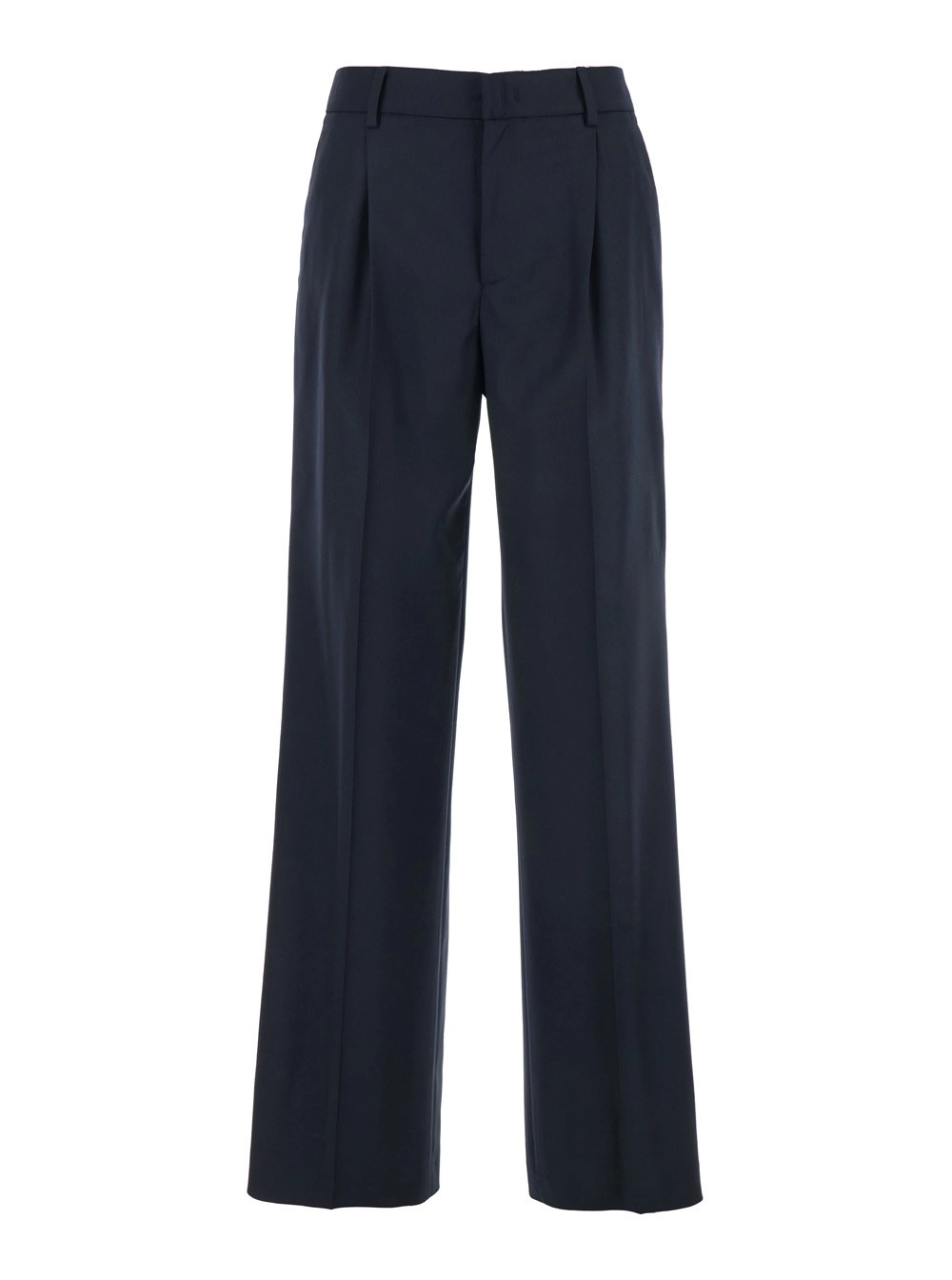 Hose "Lola" für Damen aus Wolle in Blau mit hoher Taille und plissierten Details