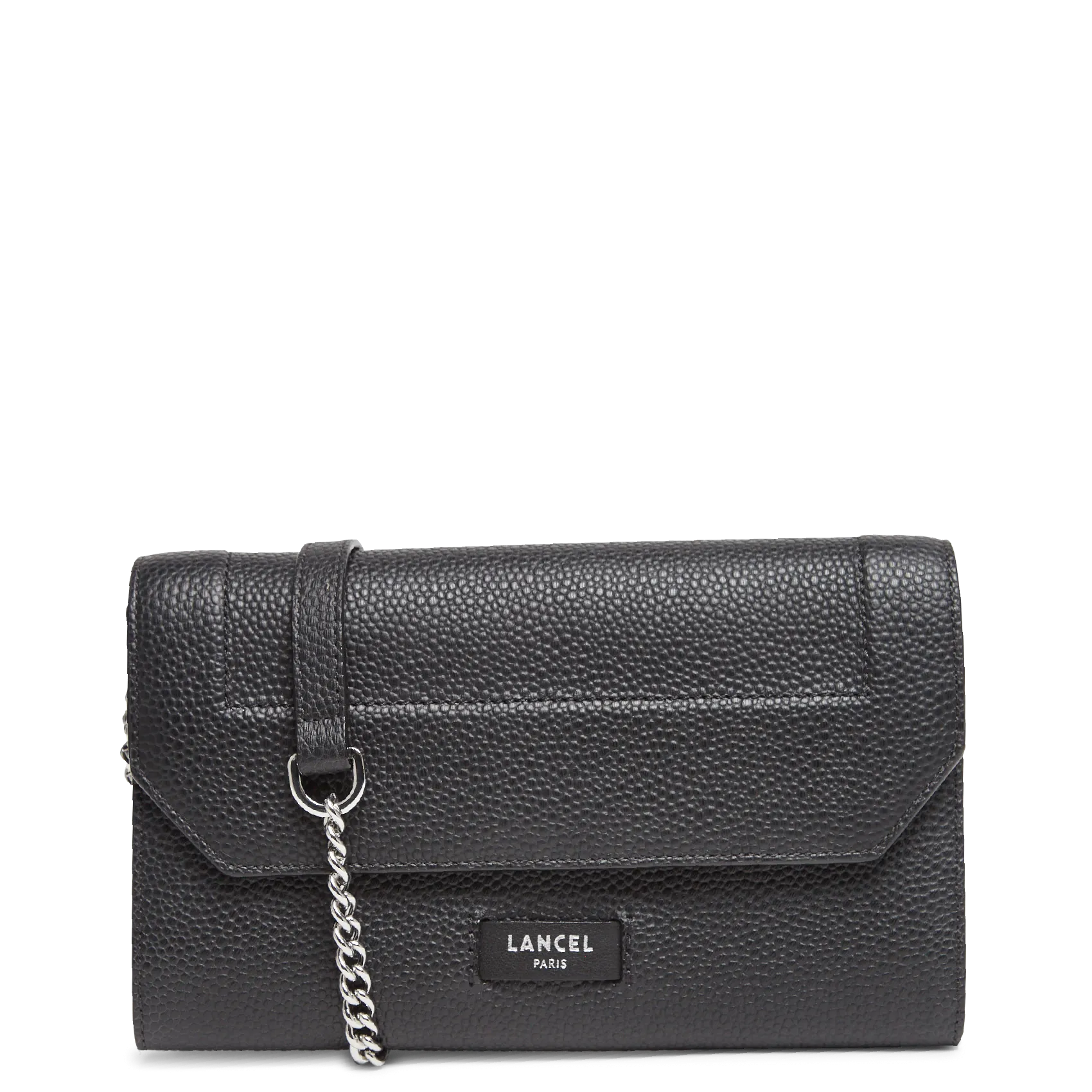 Brieftasche aus genarbtem Vachetteleder mit Kette Schwarz NINON