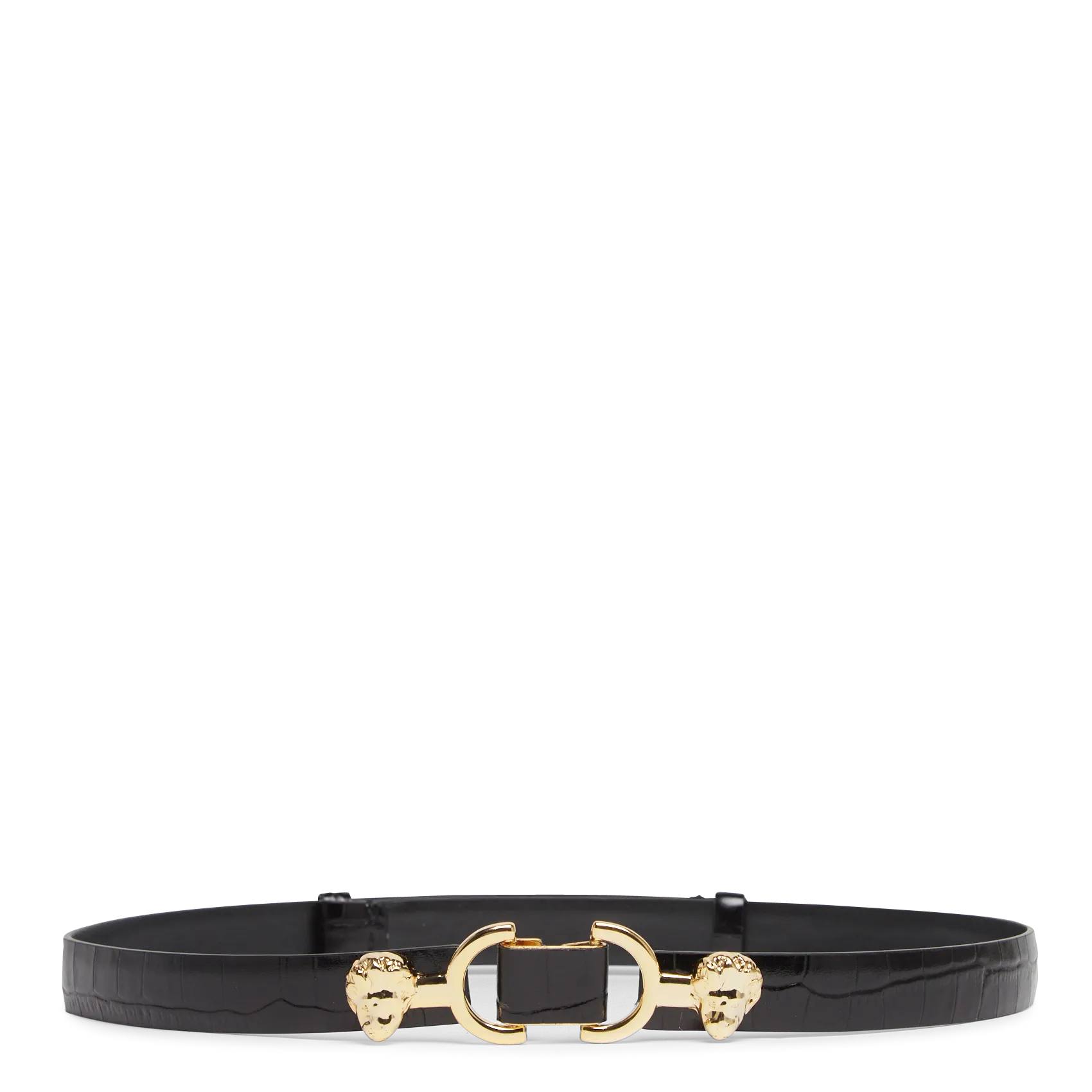 Schmaler Ledergürtel mit Kroko-Prägung Schwarz