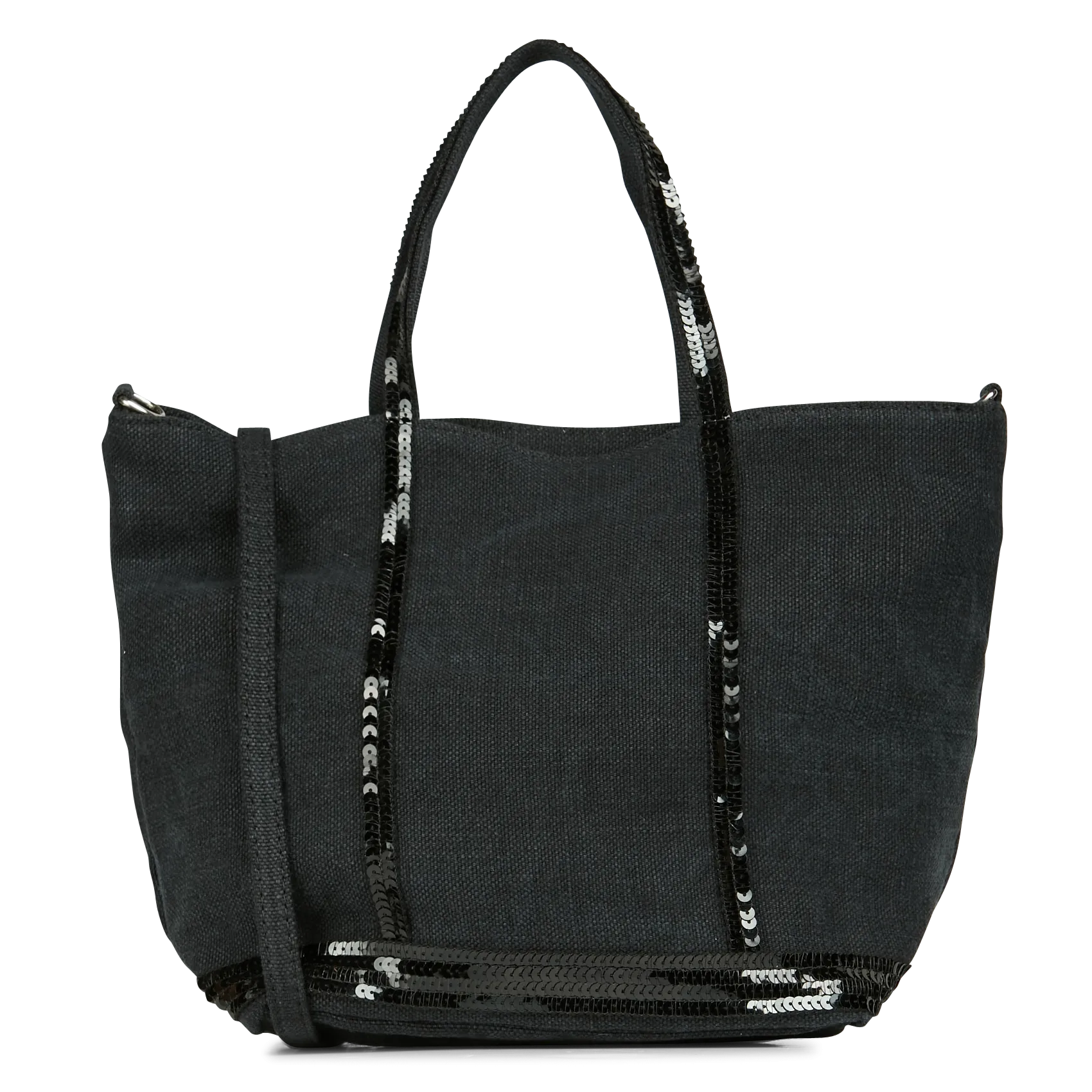 Kleiner Leinen-Shopper mit Pailletten Schwarz CABAS S