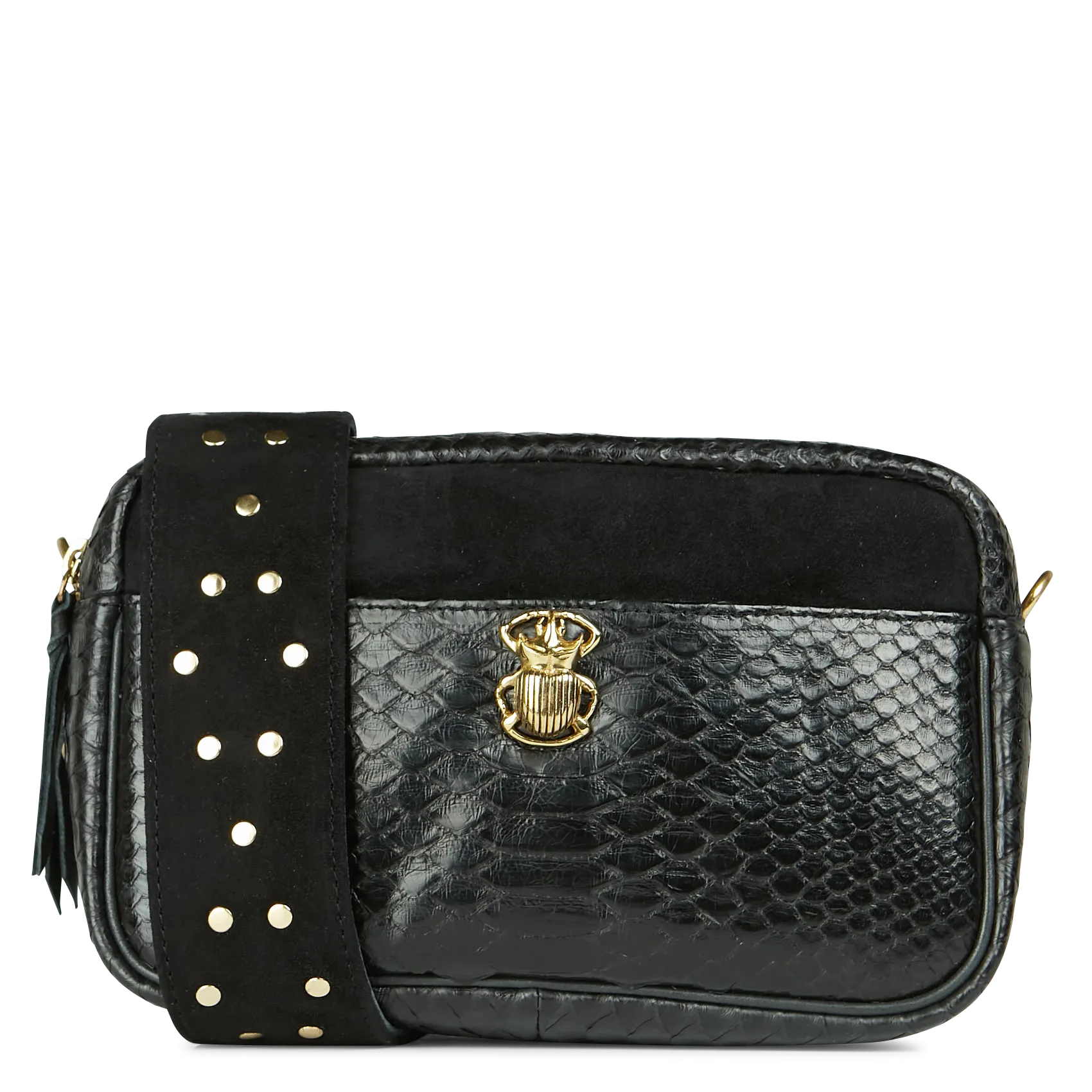 Umhängetasche aus Pythonleder Schwarz LILY