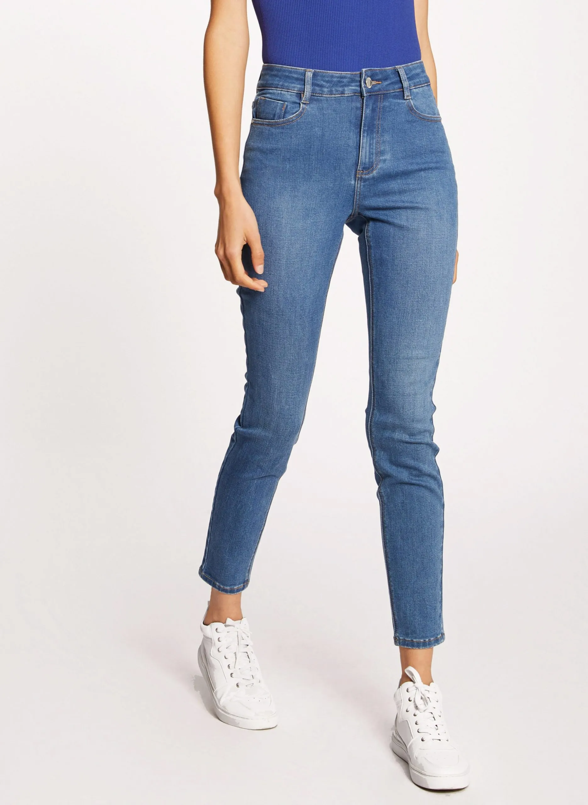 7/8-Slimfit-Jeans mit hohem Bund Blau 212-PAM