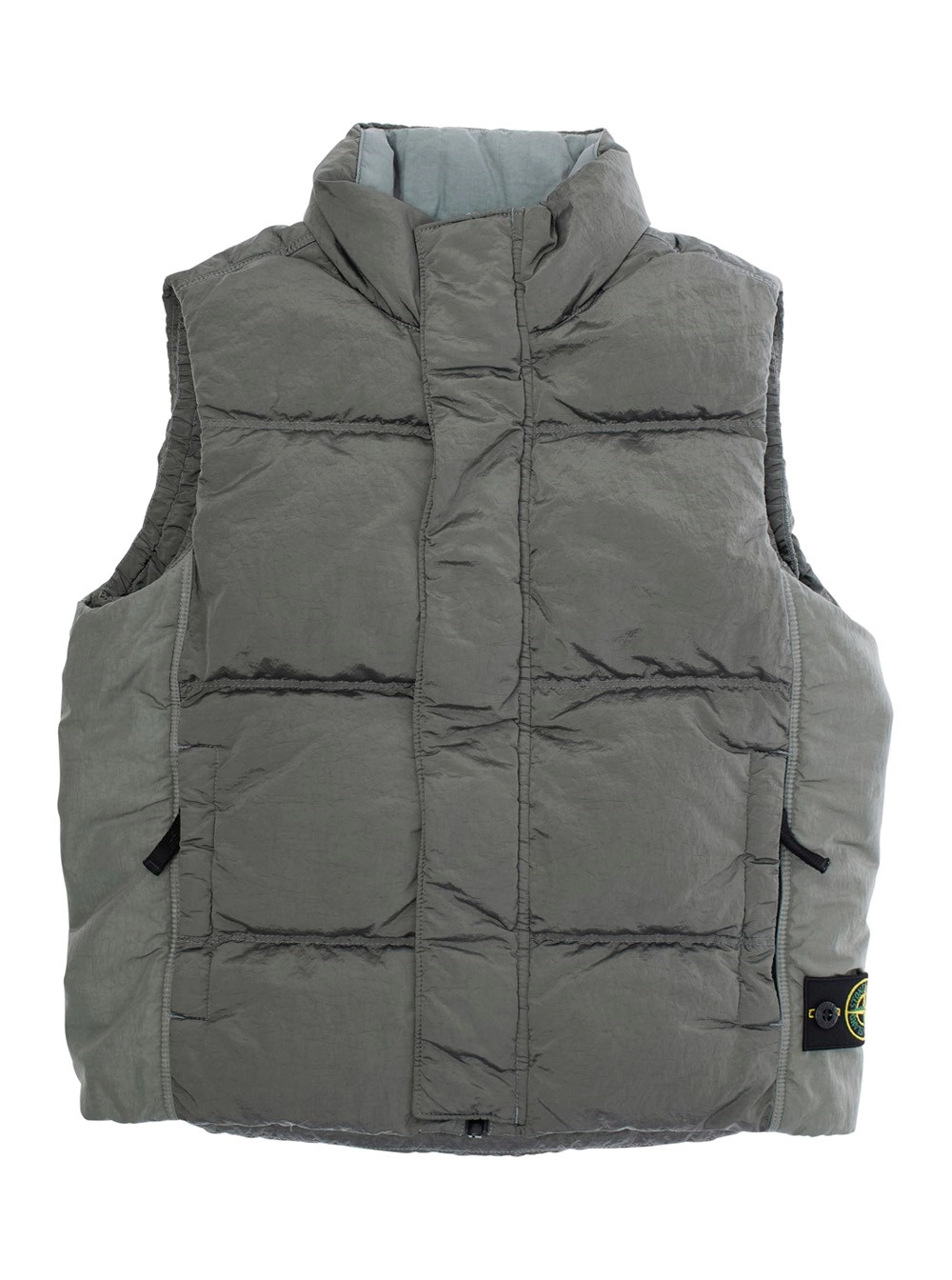 Graue ärmellose Daunenjacke mit Logoaufnäher vorne aus technischem Stoff Jungen