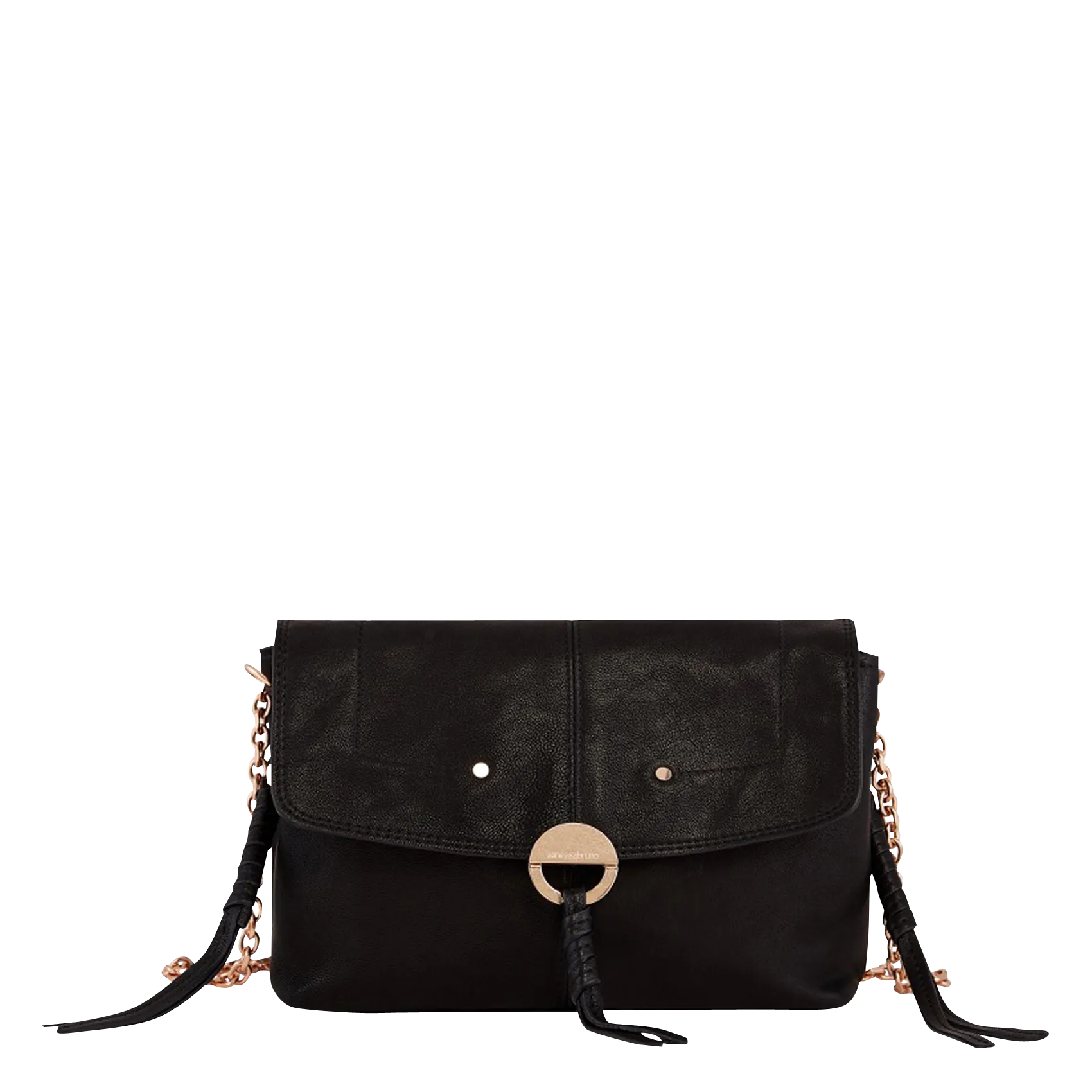 Leder-Umhängetasche mit Umschlag Schwarz OTHILIA