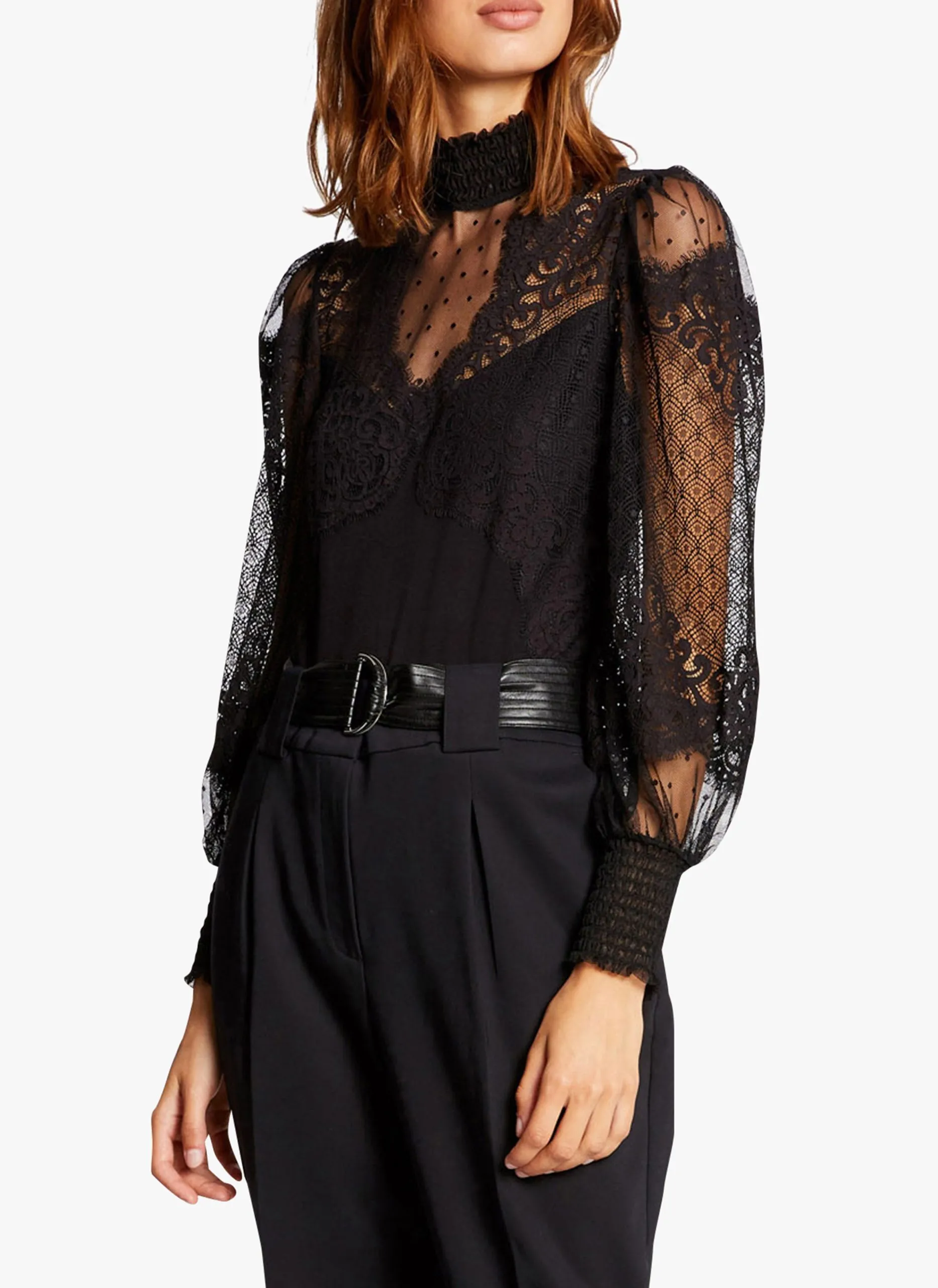 Body aus Materialmix mit Stehkragen Braun 212-TONA