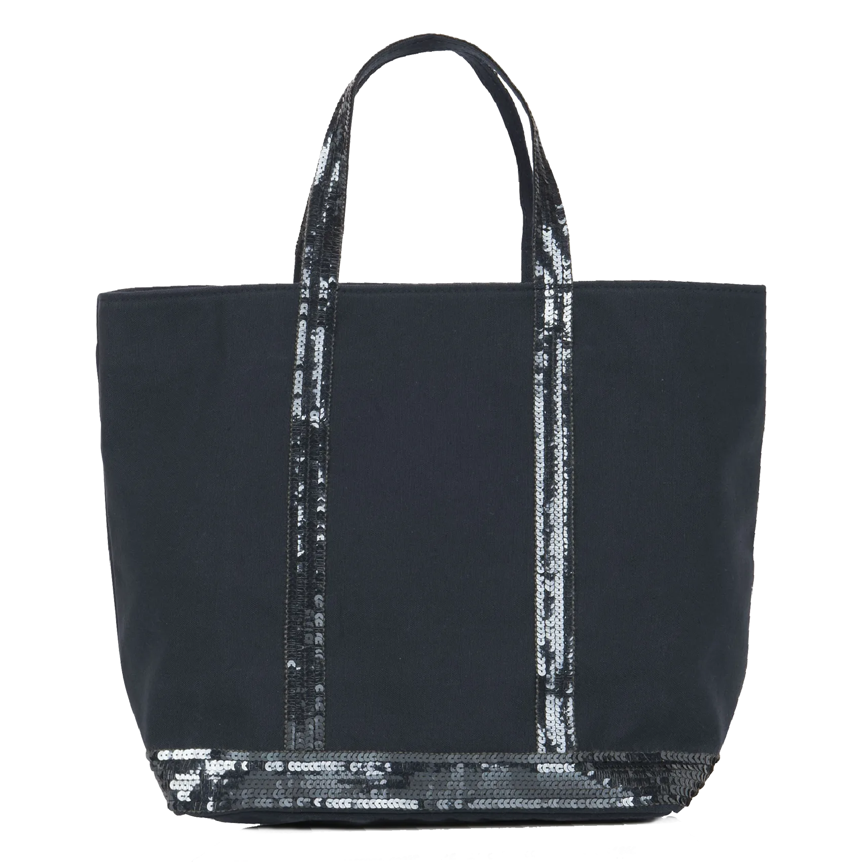 Shopper aus Baumwoll-Canvas mit Pailletten Schwarz