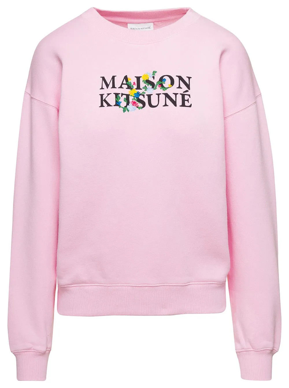 Rosa Sweatshirt mit Rundhalsausschnitt und Logodruck vorne aus Baumwolle Damen