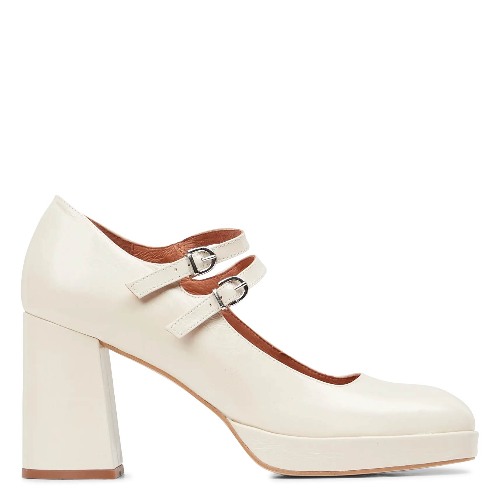 Plateau-Spangenpumps mit Doppelriemen Weiss VERITE