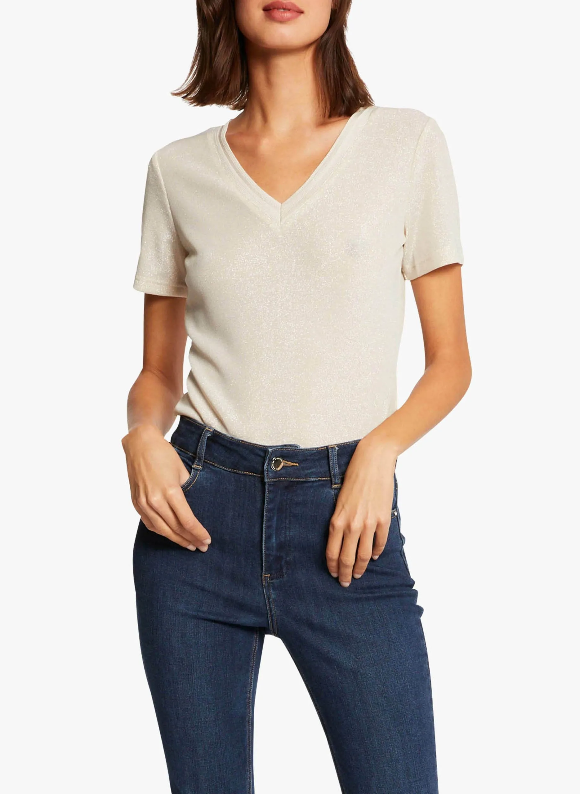 T-Shirt mit V-Ausschnitt und Metallic-Effekt Schwarz 212-DIWI