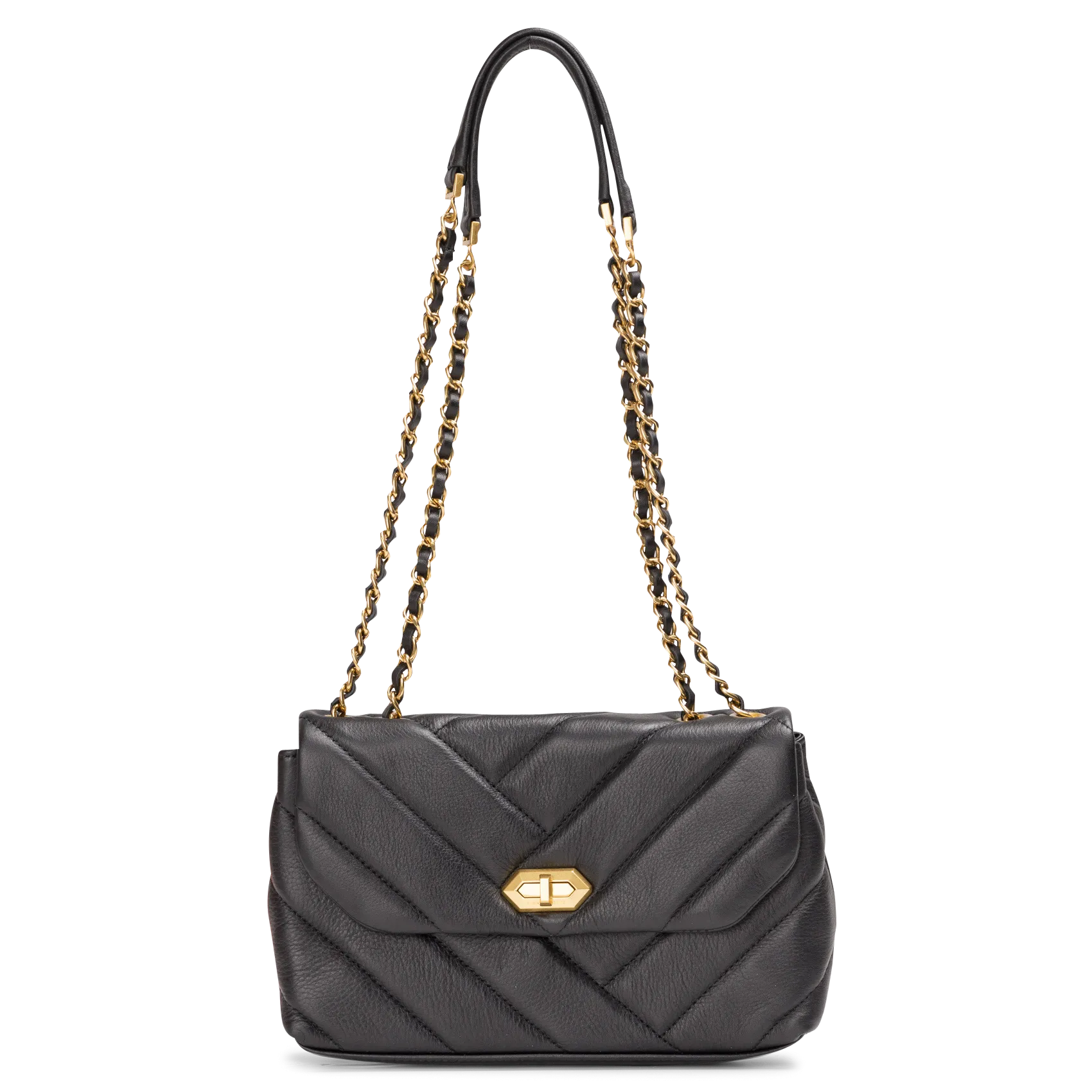 Schultertasche aus gestepptem Leder Schwarz