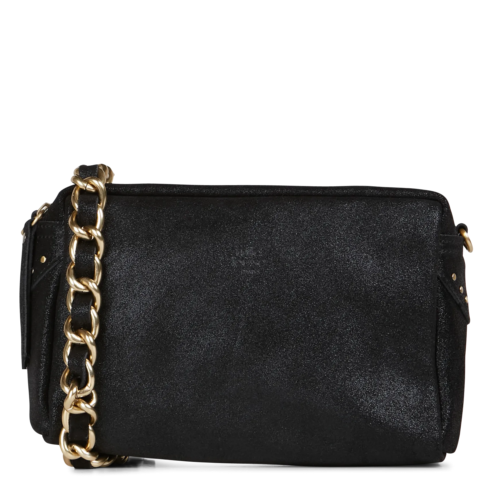 Umhängetasche aus Spaltleder in Metallic-Optik Schwarz MAMA