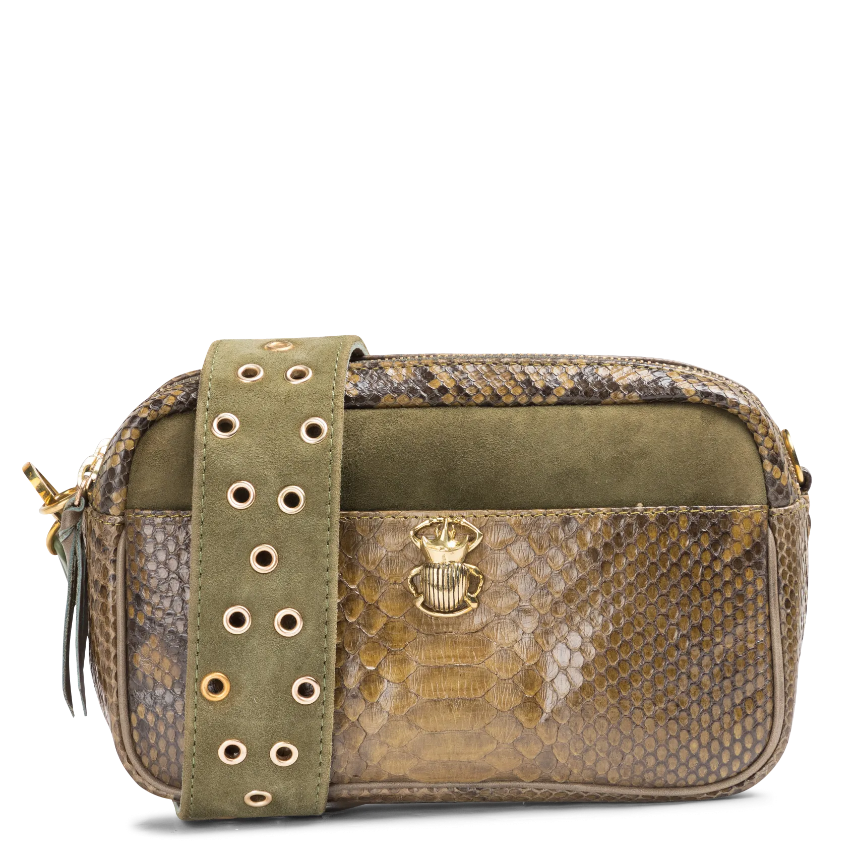 Umhängetasche aus Leder mit Print Khaki LILY