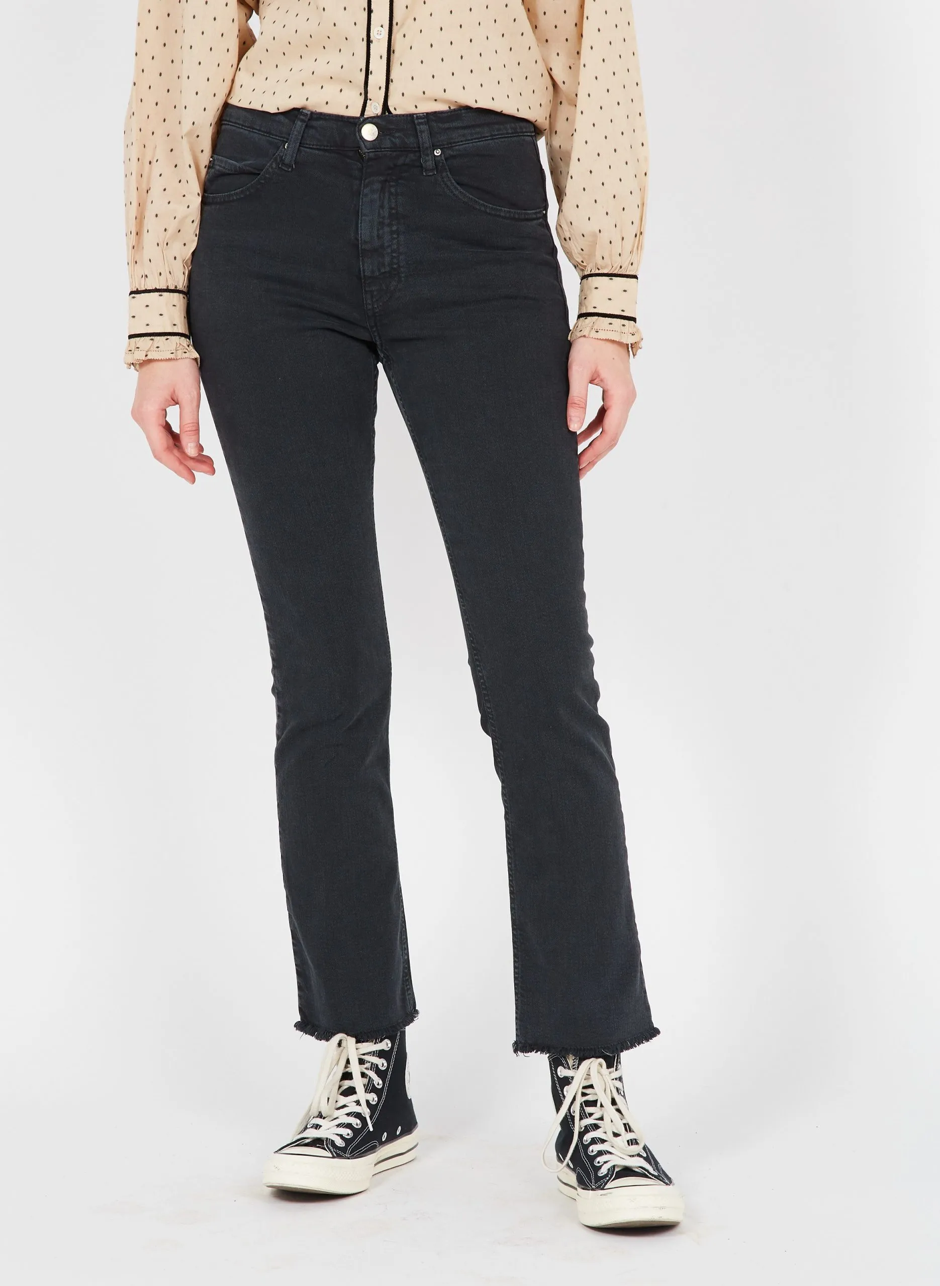 Cropped Bootcut-Jeans aus Baumwolle Schwarz
