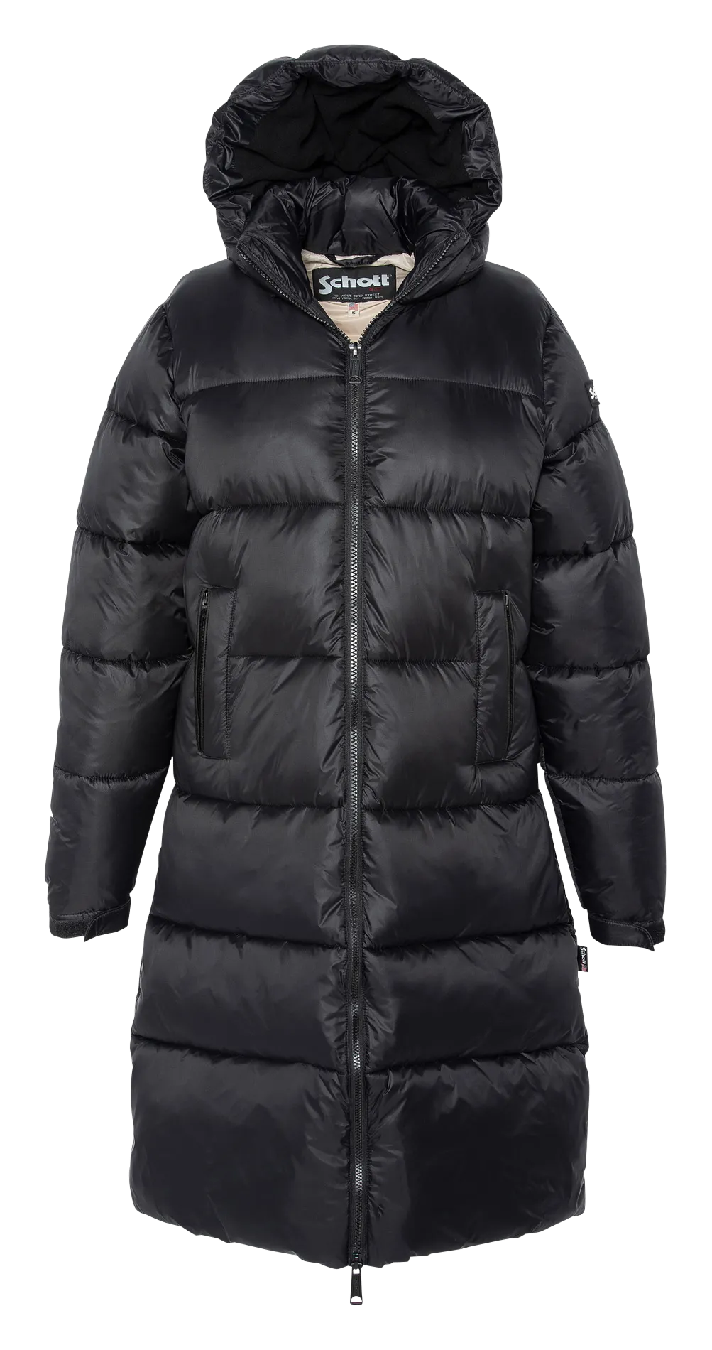 Lange Steppjacke mit Kapuze Schwarz