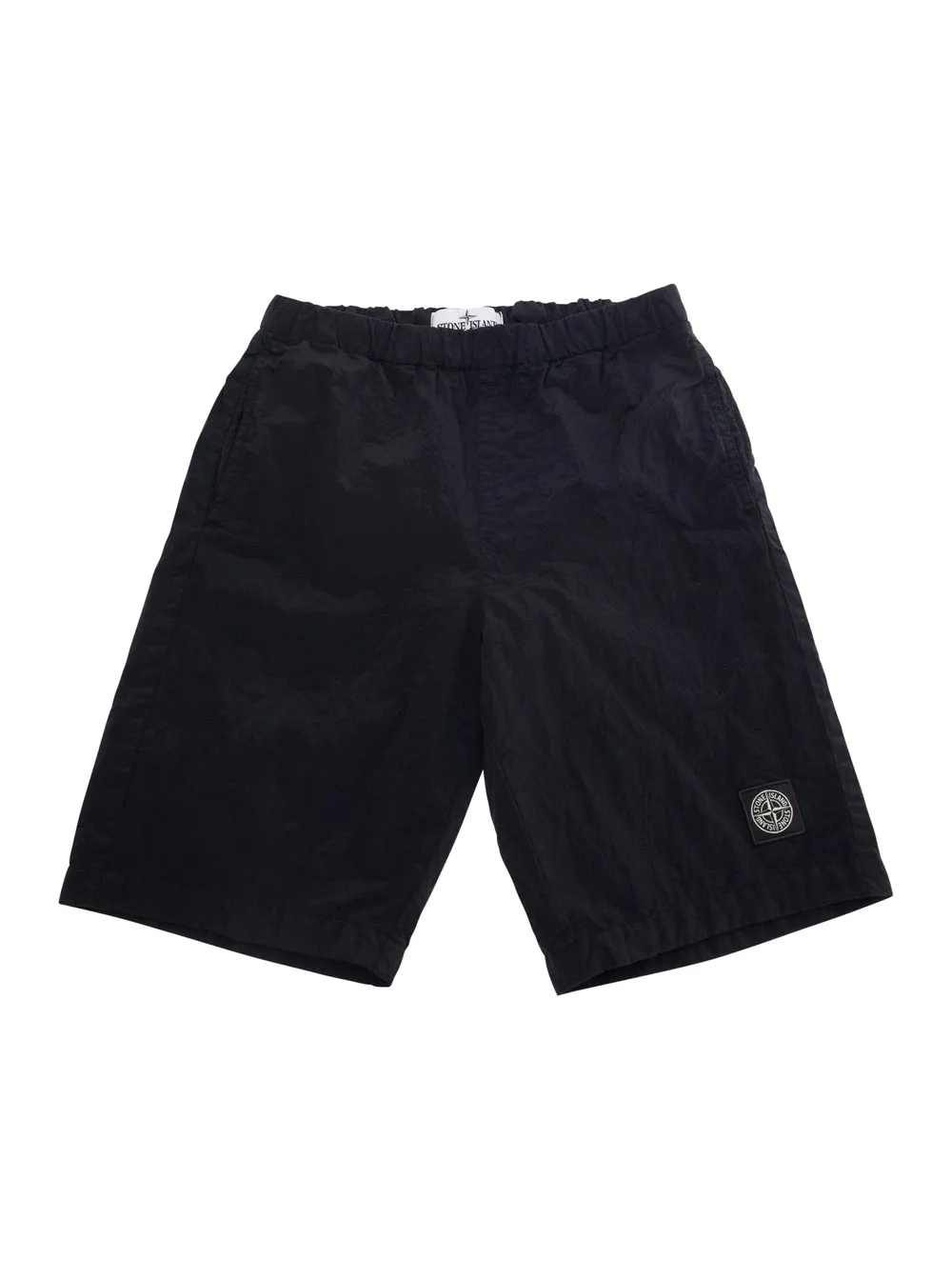 Schwarze Bermudahose mit Elastikbund und Logoaufnäher vorne aus technischem Stoff Jungen