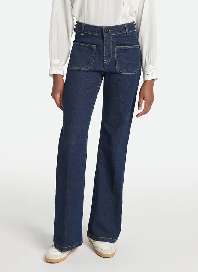 Flared Jeans aus Baumwoll-Mix mit hohem Bund Blau DOMPAY